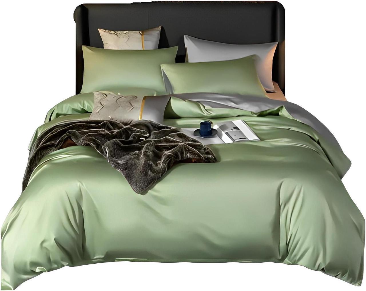 Anyhouz Duvet Comforter Set Full Green/ Light Grey Cotton Thick Blanket Bedspread 6 Pcs Bed Set