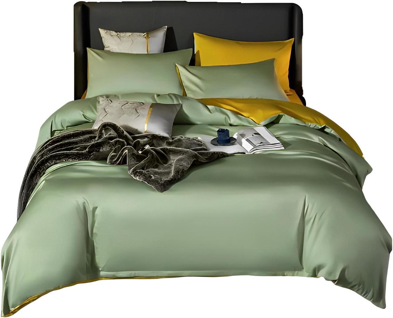 Anyhouz Duvet Comforter Set Double Green/ Yellow Cotton Thick Blanket Bedspread 4 Pcs Bed Set