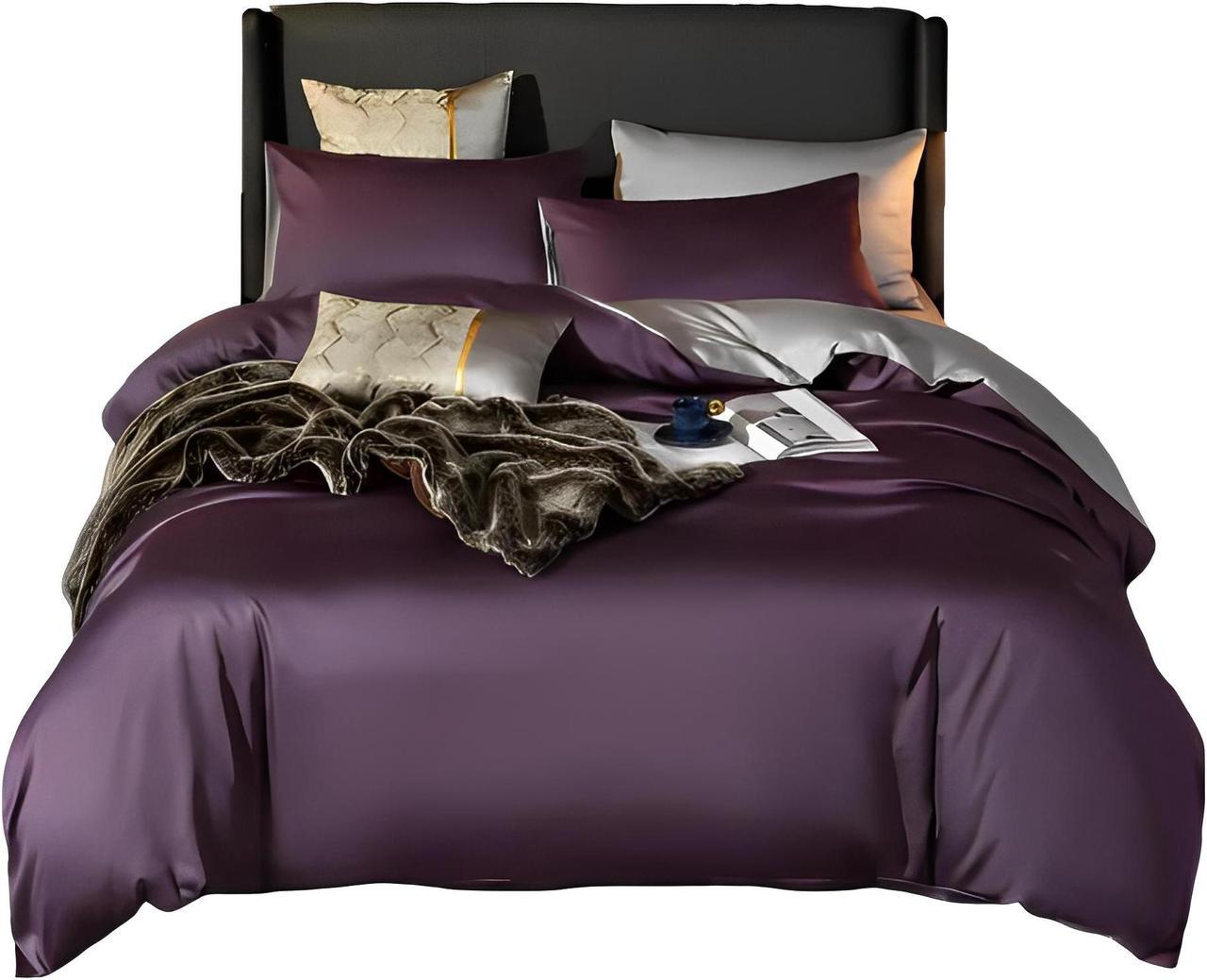 Anyhouz Duvet Comforter Set King Purple/ Light Grey Cotton Thick Blanket Bedspread 6 Pcs Bed Set