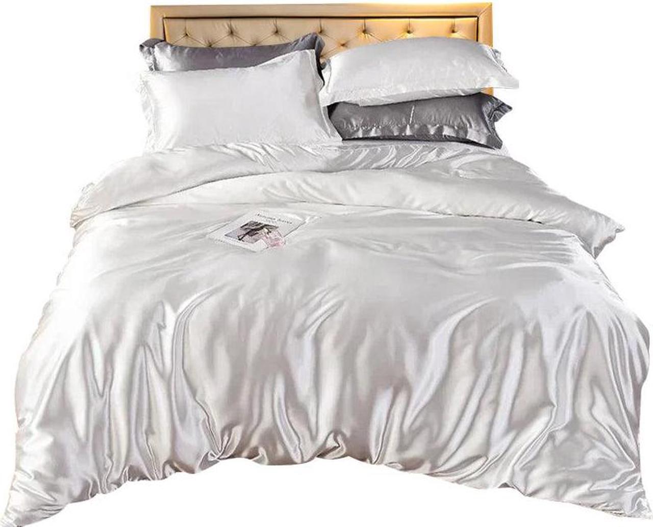 Anyhouz Beddings White US King Size 3 Pcs High End Satin Smooth Duvet Cover Set