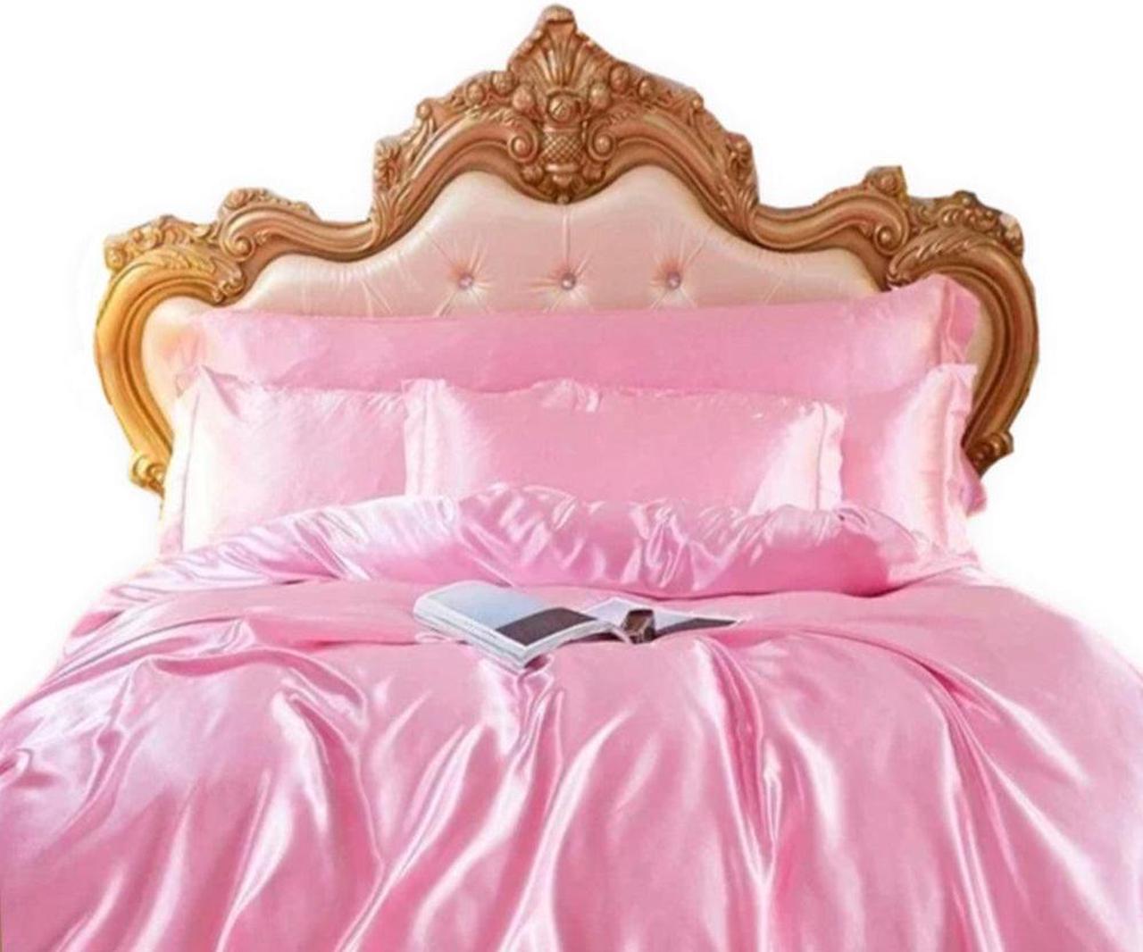 Anyhouz Beddings Blush Pink US Full Size 3 Pcs High End Satin Smooth Duvet Cover Set