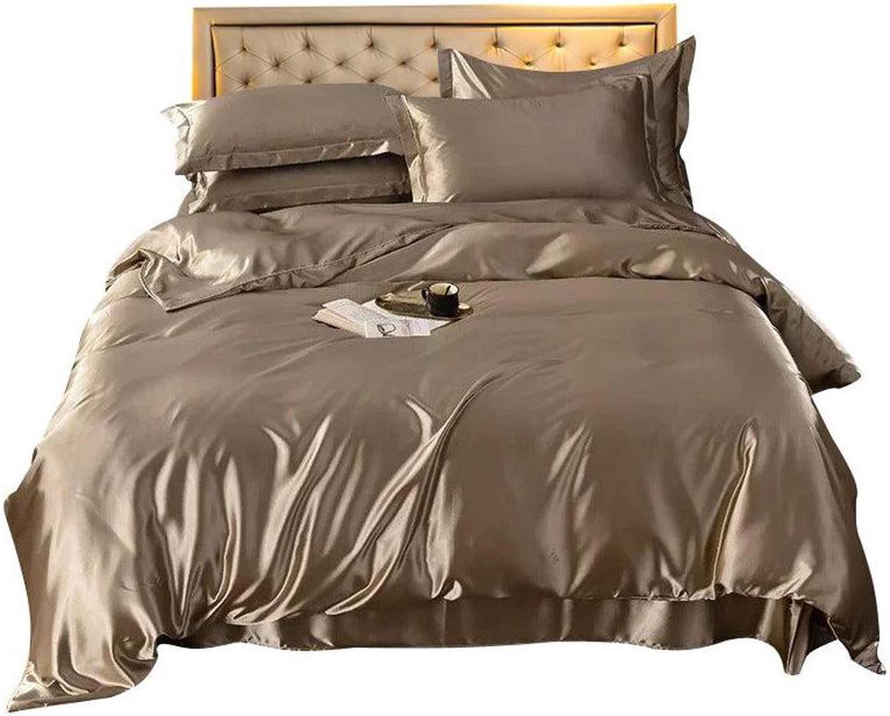 Anyhouz Beddings Tan Brown AU Queen Size 3 Pcs High End Satin Smooth Duvet Cover Set