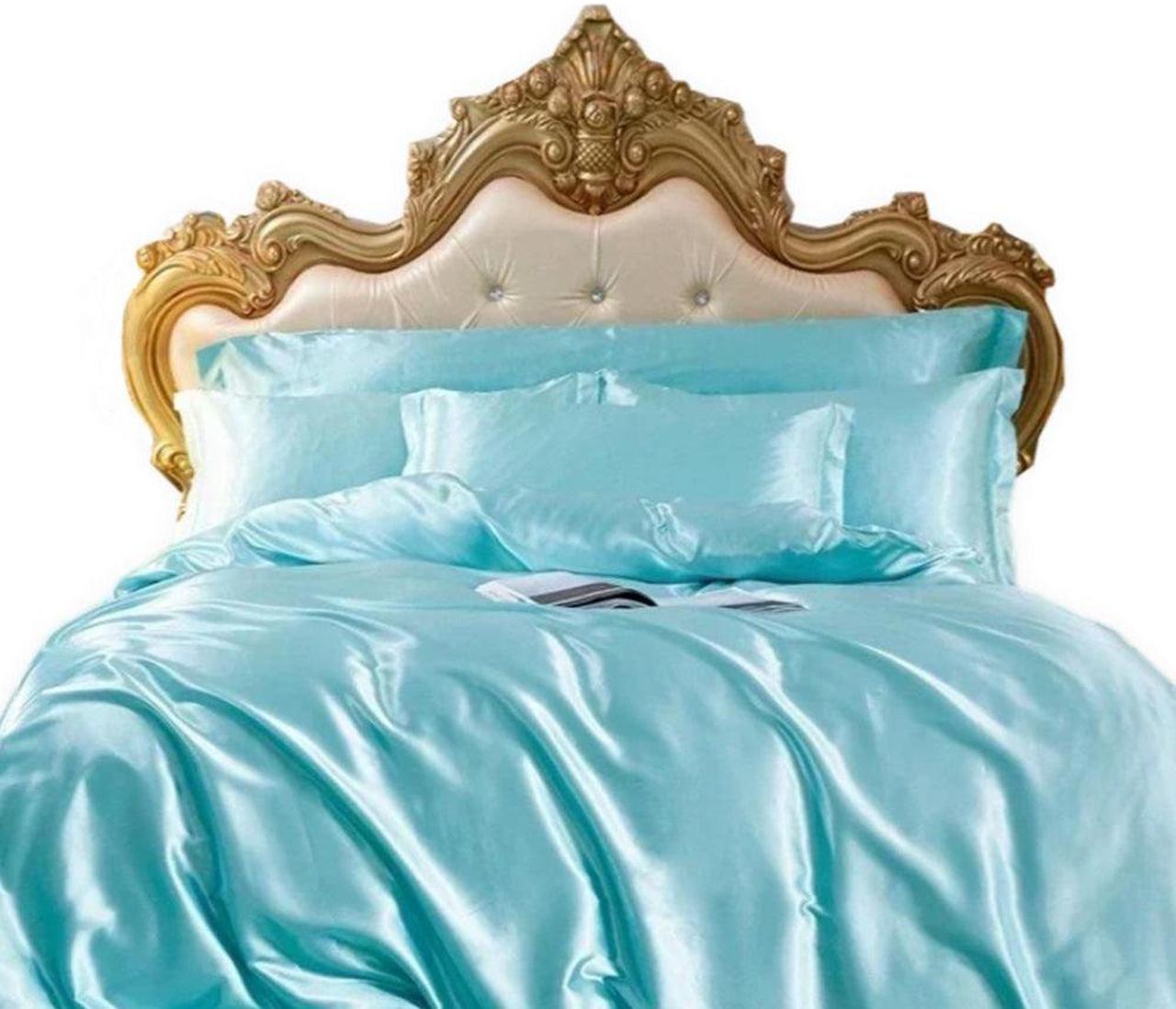 Anyhouz Beddings Sky Blue US Twin Size 3 Pcs High End Satin Smooth Duvet Cover Set