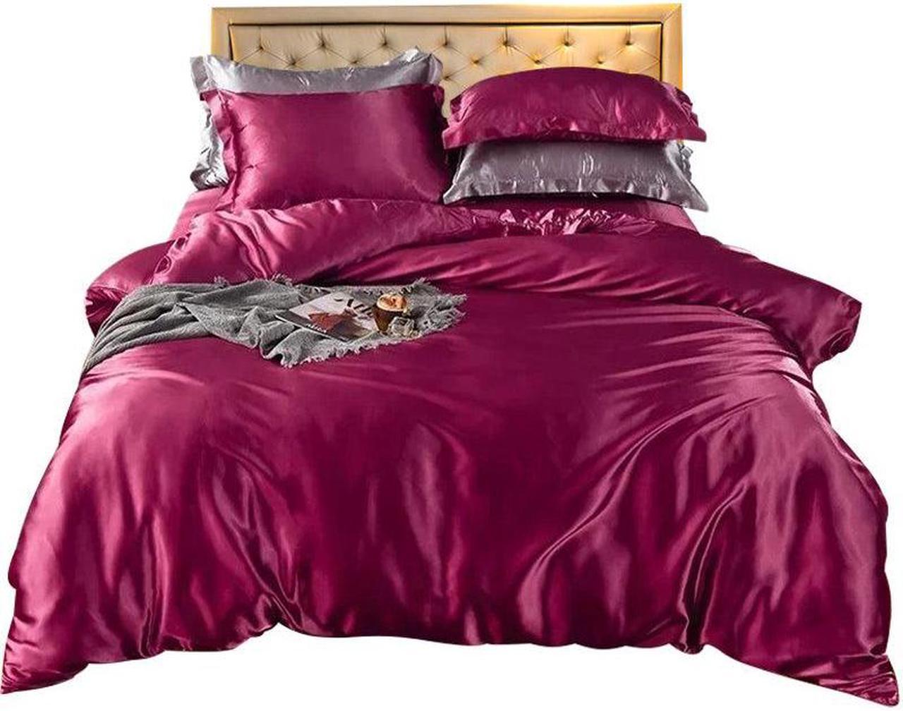 Anyhouz Beddings Magenta US King Size 3 Pcs High End Satin Smooth Duvet Cover Set