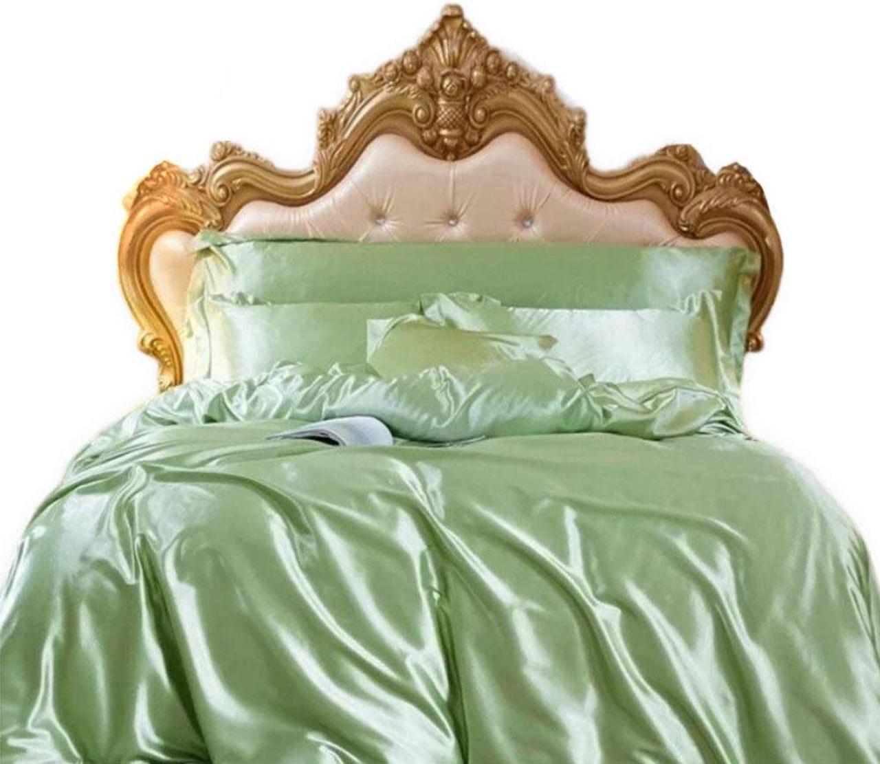 Anyhouz Beddings Sage Green AU EU King Size 3 Pc High End Satin Smooth Duvet Cover Set