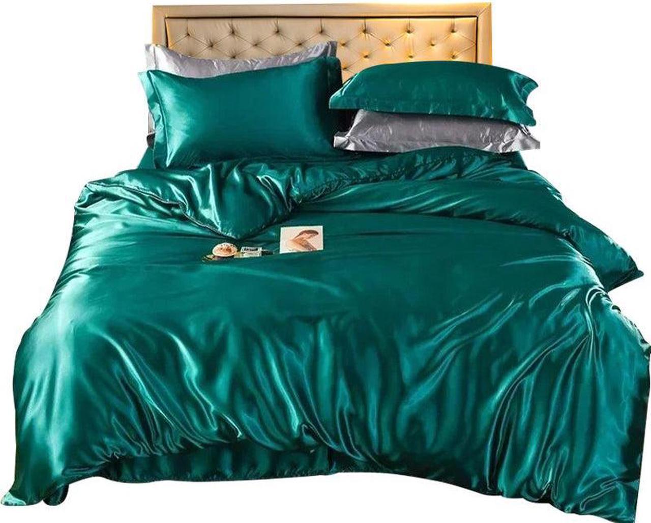 Anyhouz Beddings Green US King Size 3 Pcs High End Satin Smooth Duvet Cover Set