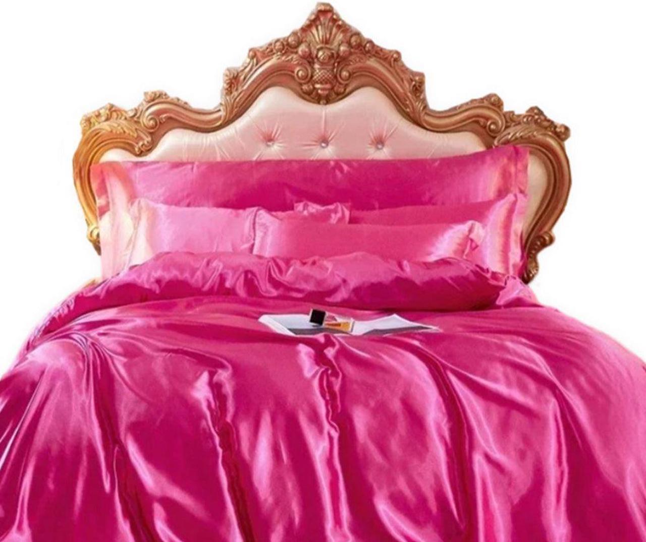 Anyhouz Beddings Hot Pink US King Size 3 Pcs High End Satin Smooth Duvet Cover Set