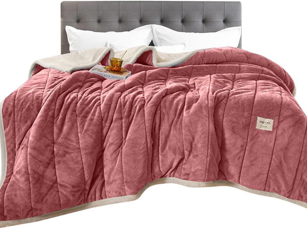 Anyhouz Blanket Dark Pink Coral Fleece 3 Layers Thicken Flannel Soft Washable 150x200cm