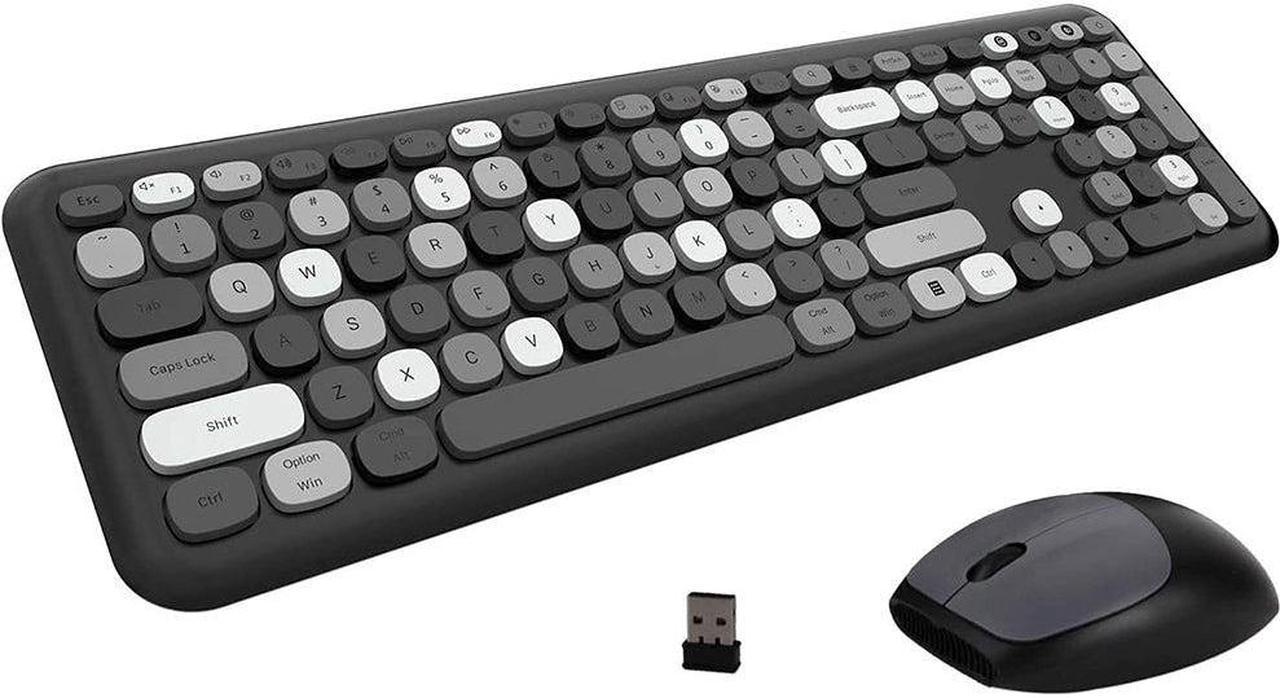 Anymob Bluetooth Keyboard And Mouse Combo Set Black Gray Colorful Retro Design Portable Wireless Soft Touch Keys