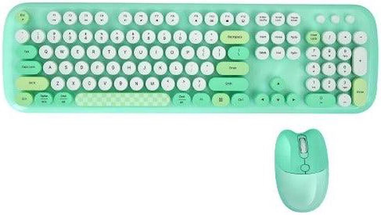 Anymob Bluetooth Keyboard And Mouse Combo Set Green Retro Design Wireless Soft Touch Keys