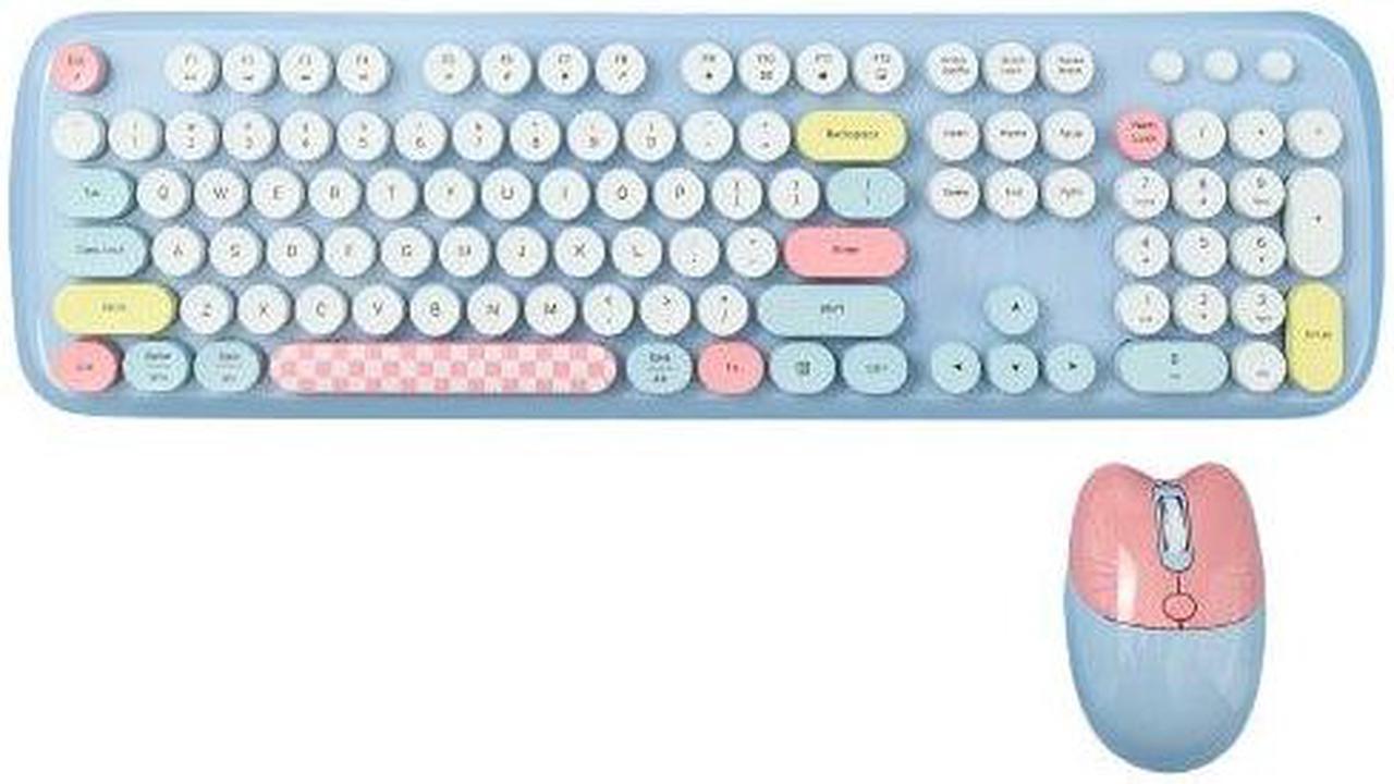 Anymob Bluetooth Keyboard And Mouse Combo Set Blue Retro Design Wireless Soft Touch Keys