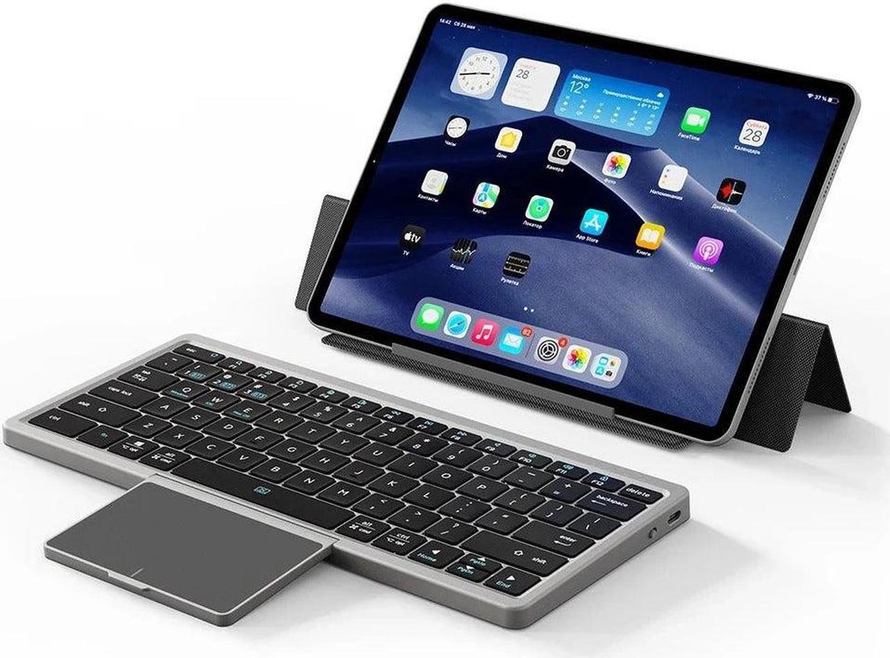 Anymob Bluetooth Keyboard Black Mini Foldable Wireless Keys With Touchpad