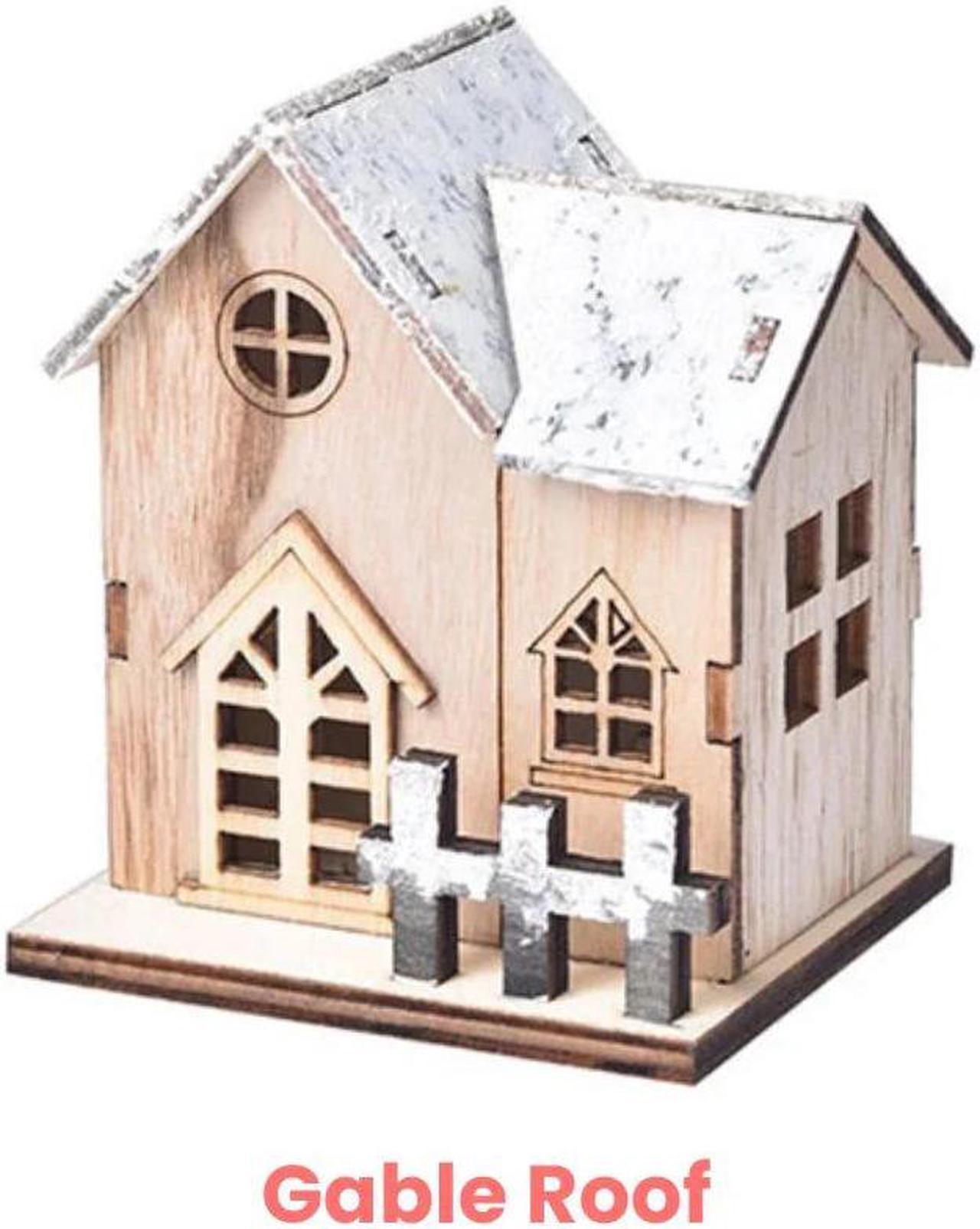 Anyhouz Christmas Wooden House Gable Roof Luminous Tabletop