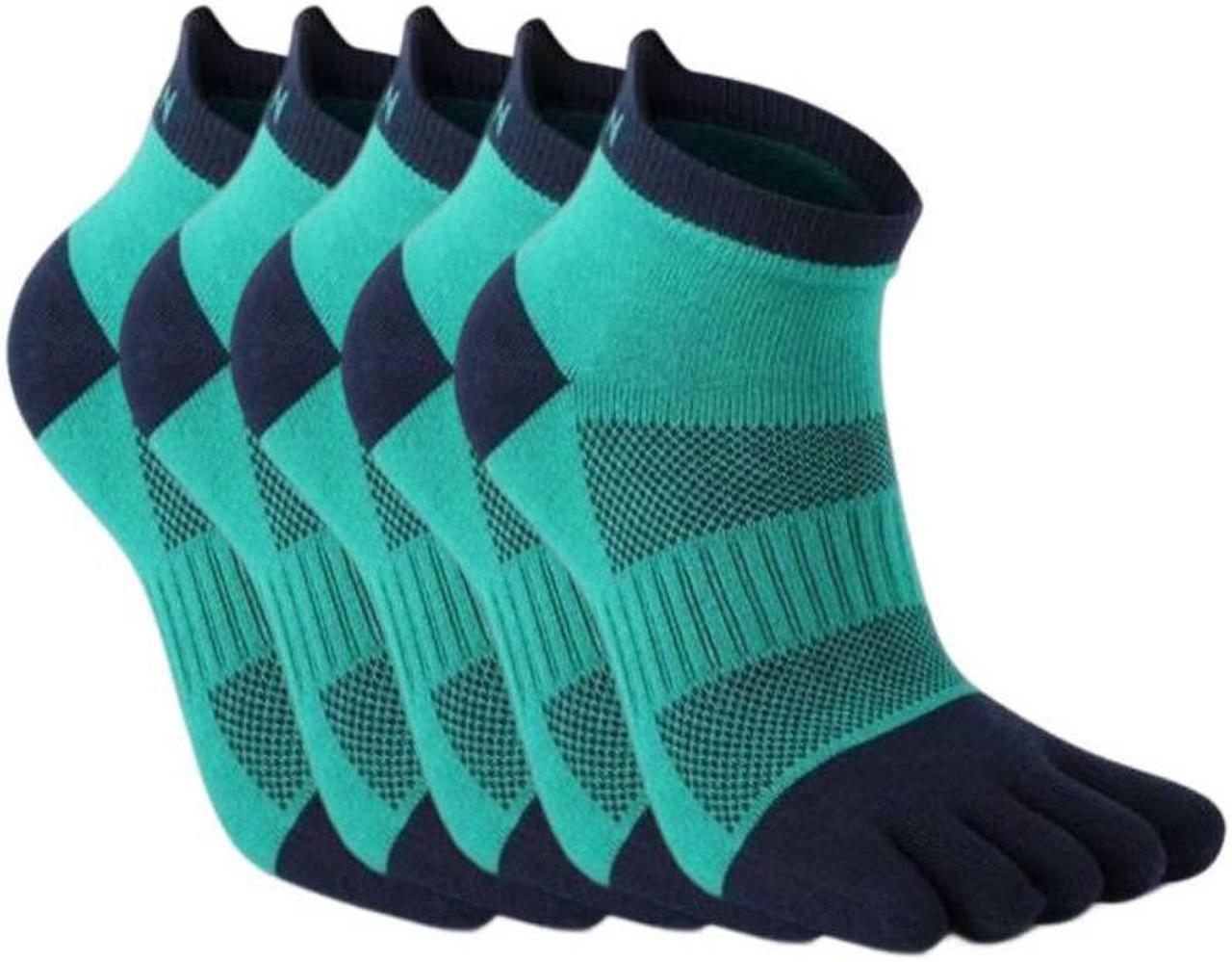 Anysox 5 Pairs One Size 36-42 Blue Men's Socks Cotton Breathable Sports Sweat Absorption Five-toe Anti-friction Back Short Tube