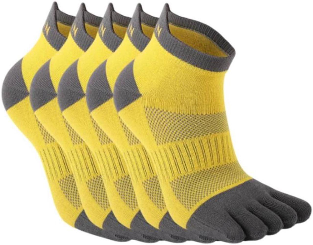 Anysox 5 Pairs One Size 36-42 Yellow Men's Socks Cotton Breathable Sports Sweat Absorption Five-toe Anti-friction Back Short Tube