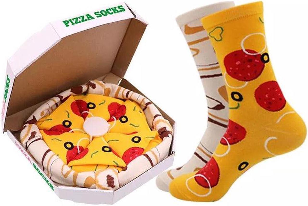 Anysox Red Mustard Size 5-11 Fashion Socks With Pizza Design Happy Harajuku Skate Cotton Comfortable To Wear Perfect For Christmas Gift