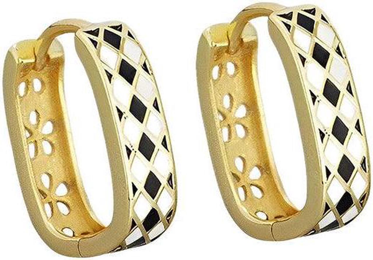 Anyco Hoop Fashion Earrings Checkerboard Enamel Ear Buckle Jewelry Gold