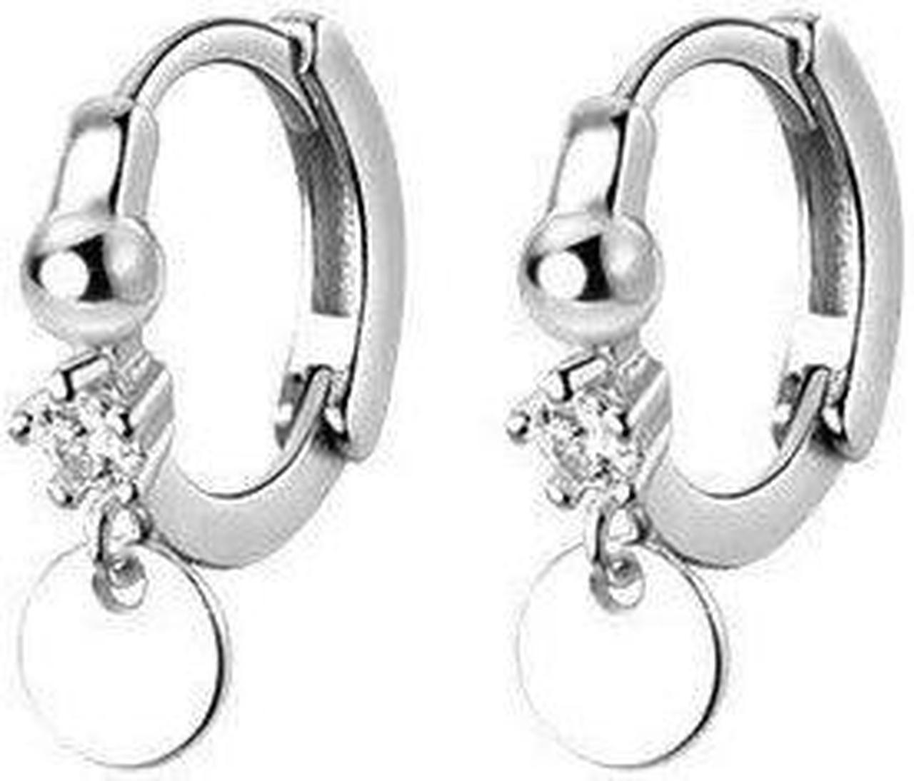 Anyco Fashion Earrings 925 Sterling Silver Simple Disc Pendant Pavé Crystal Zircon Jewelry