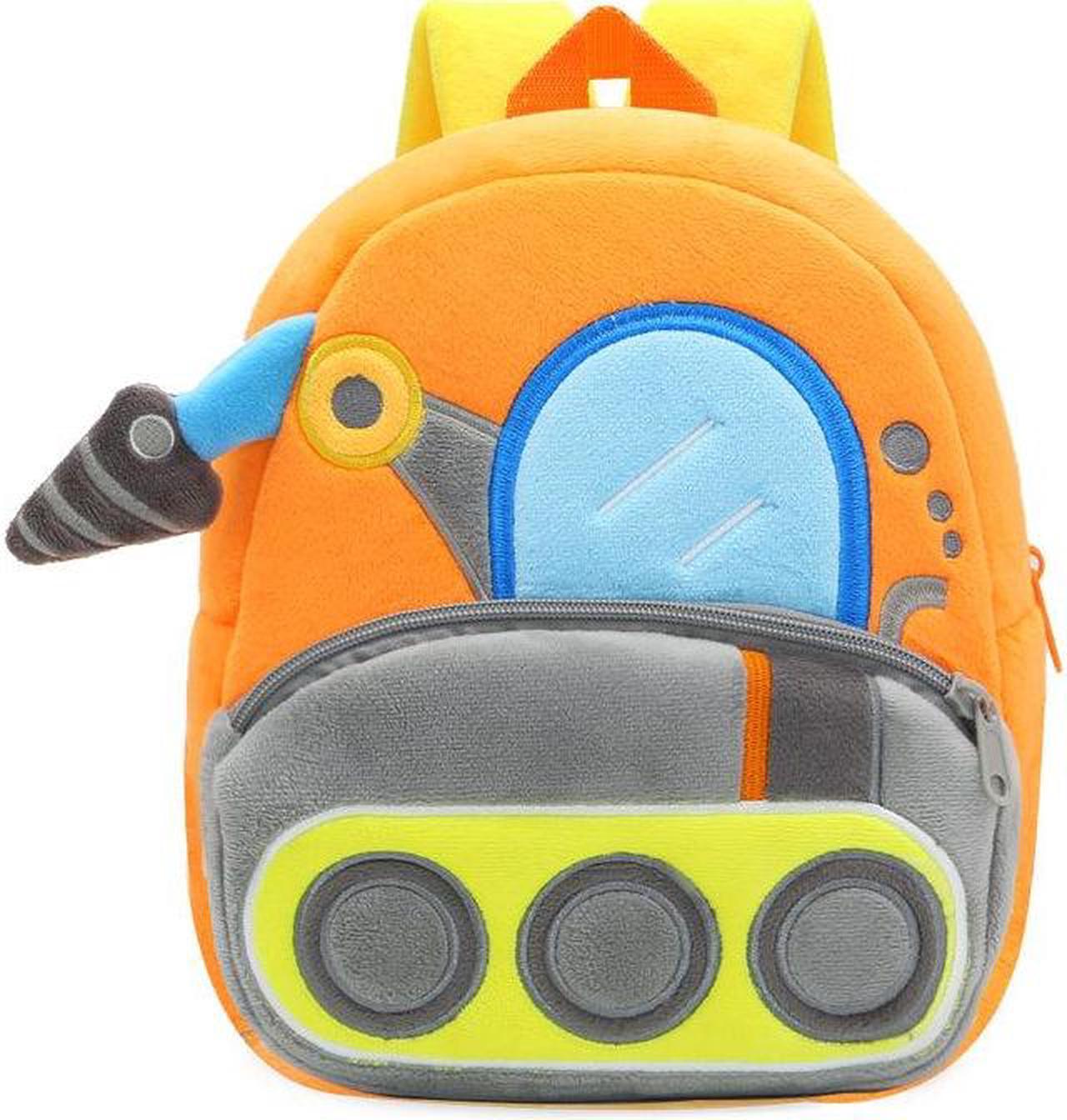 Anykidz 3D Orange Drill Carriage Backpack Cute Vehicle With Cartoon Designs Children Toddler Plush Bag