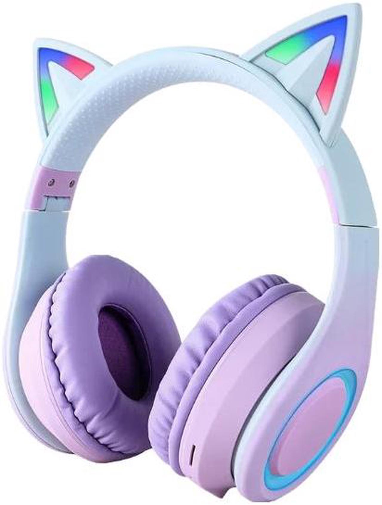 Anymob Headphone Purple Cat Ear Bluetooth Noise Reduction Foldable Headset