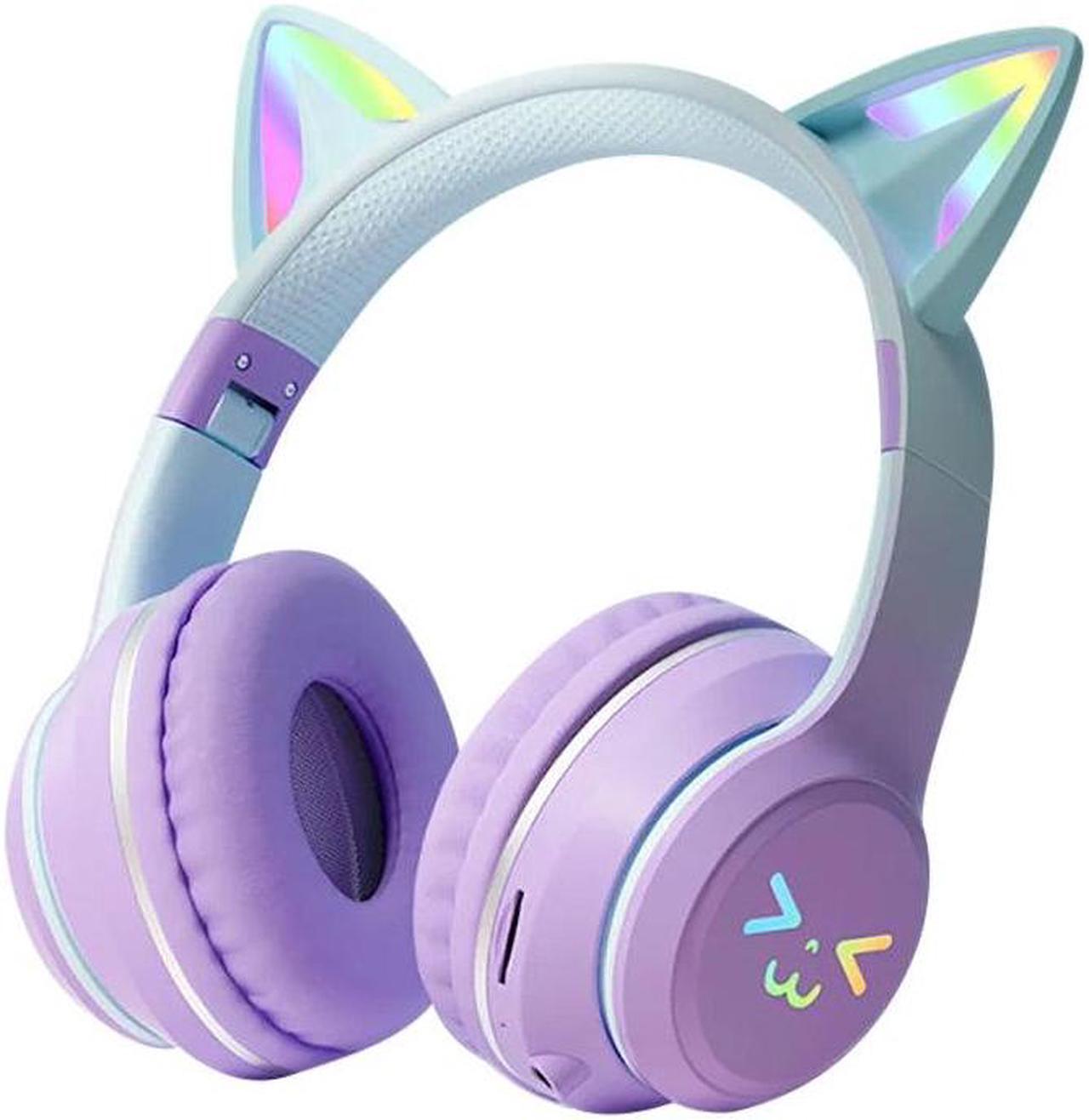 Anymob Headphone Purple Bluetooth Cat Ear Wireless Foldable Headset