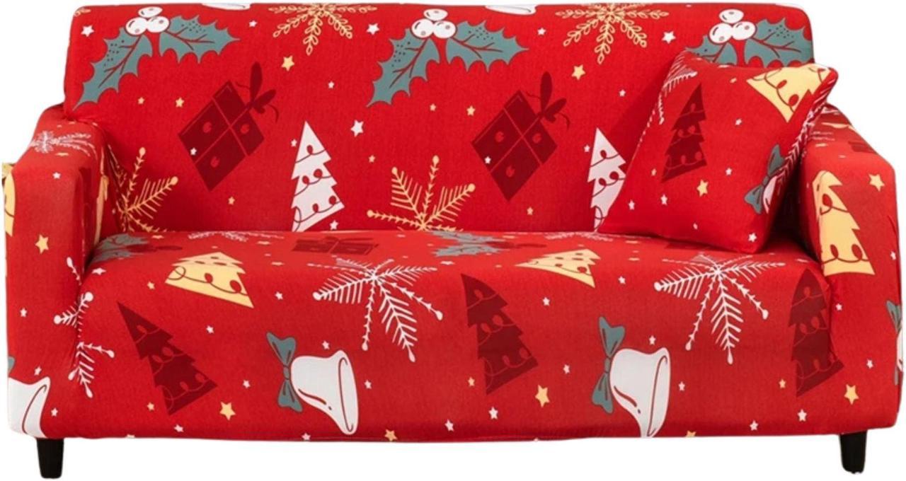 Anyhouz Sofa Cover Red 2 Seater Christmas Tree Gift Box Design Stretchable Slipcover