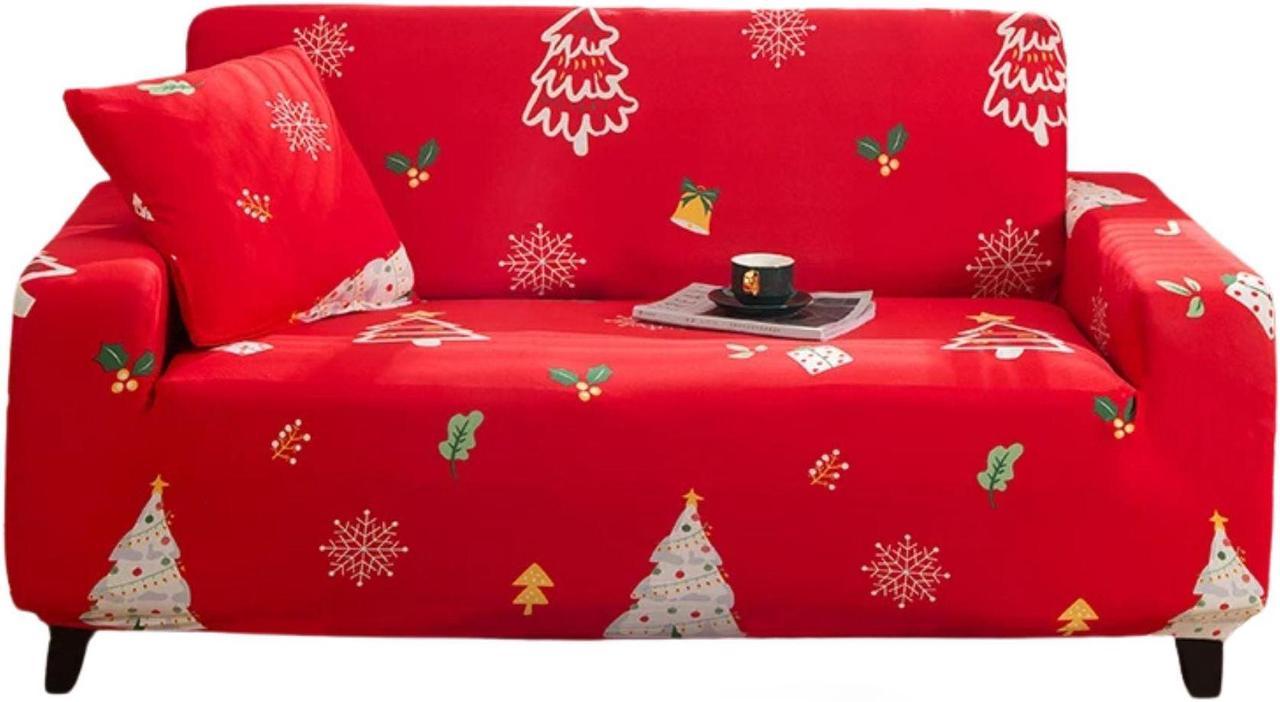 Anyhouz Sofa Cover Red 4 Seater  Christmas Tree Design Non Slip Stretchable Slipcover