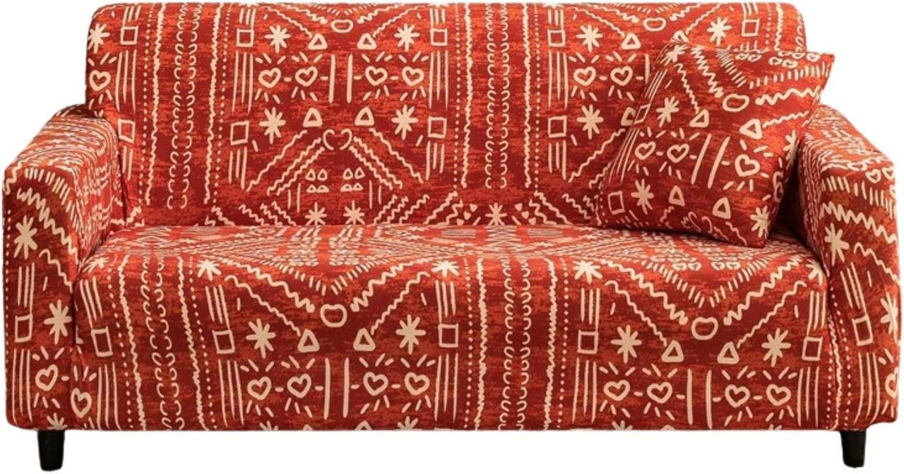 Anyhouz Sofa Cover Red 4 Seater  Printed Christmas Design Non Slip Stretchable Slipcover