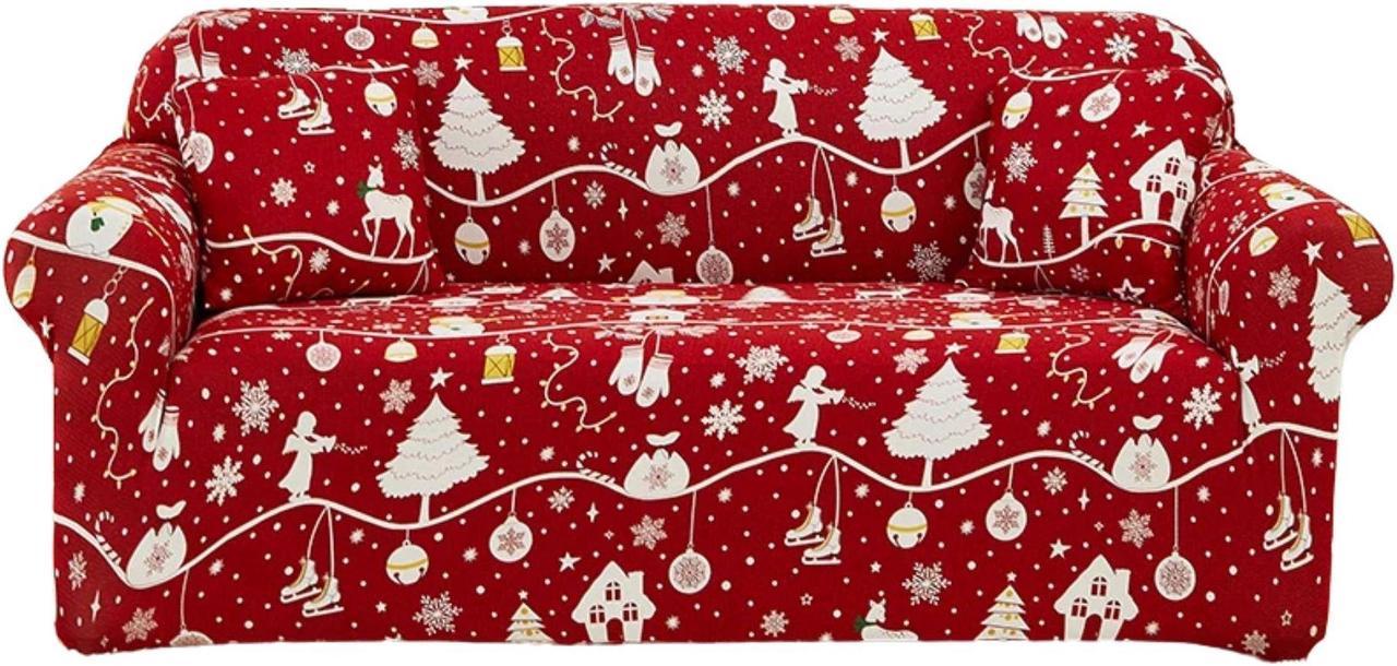 Anyhouz Sofa Cover Red 2 Seater Festive Christmas Design Non Slip Stretchable Slipcover