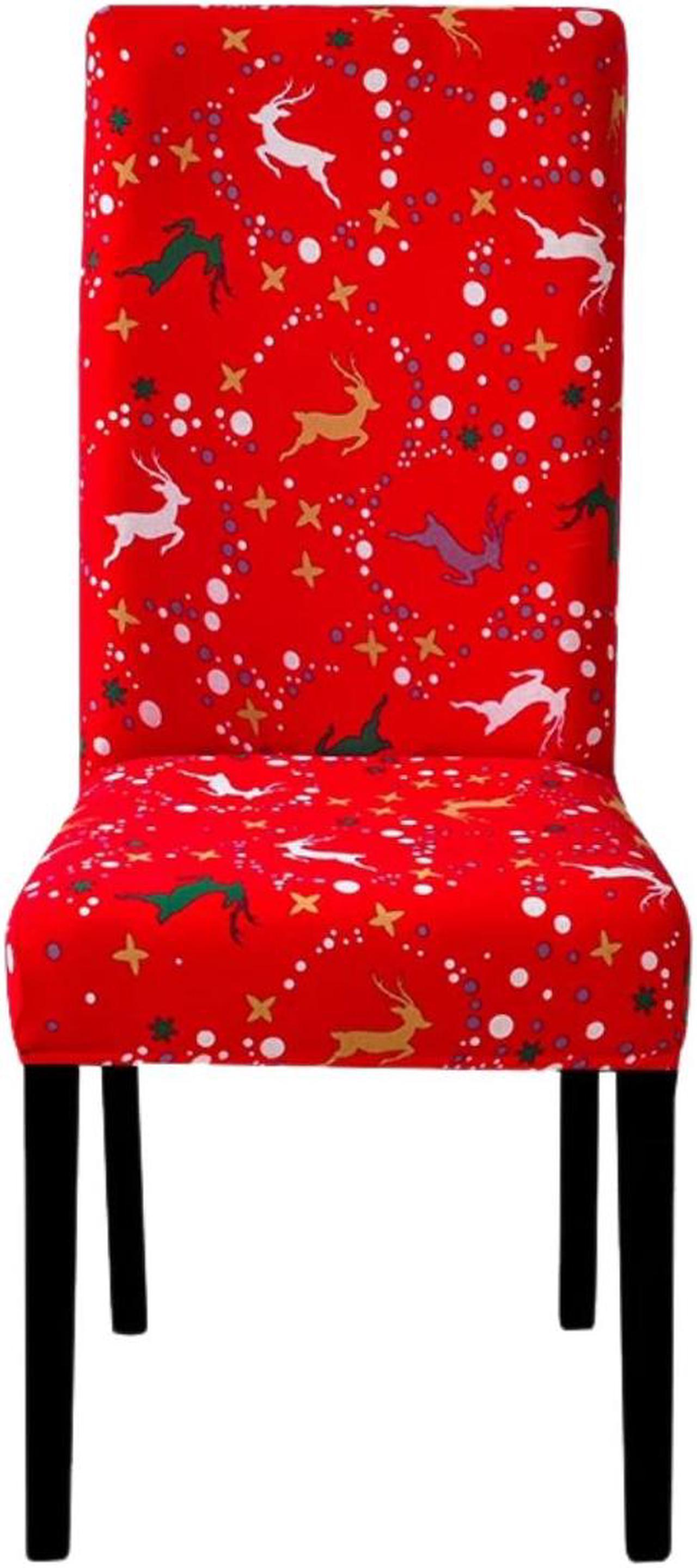 Anyhouz Chair Cover Red Christmas Deer Design Stretchable Dining Slipcover