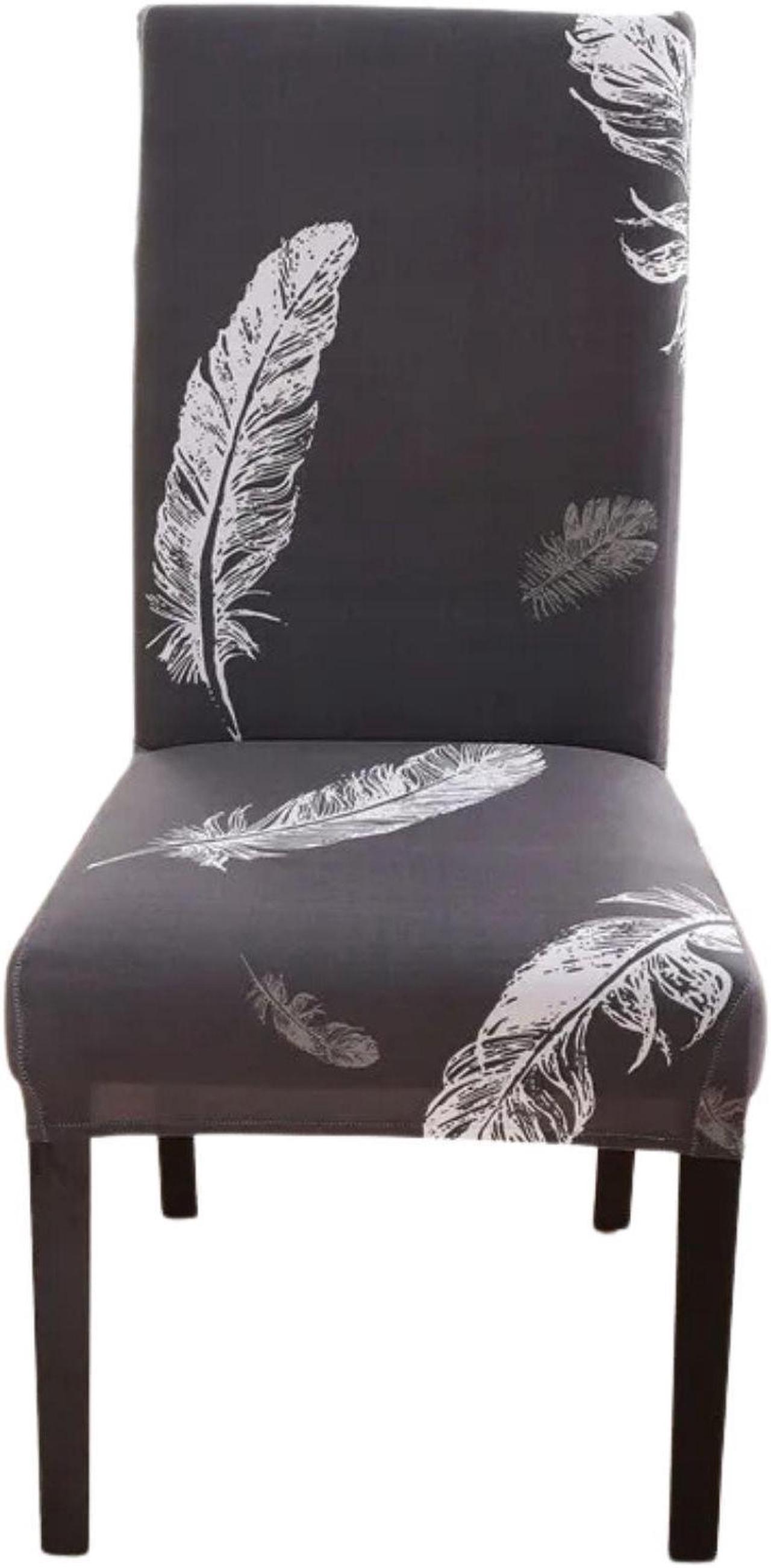 Anyhouz Chair Cover Dark Gray Leaf Print Elastic Slipcover Dining Decor