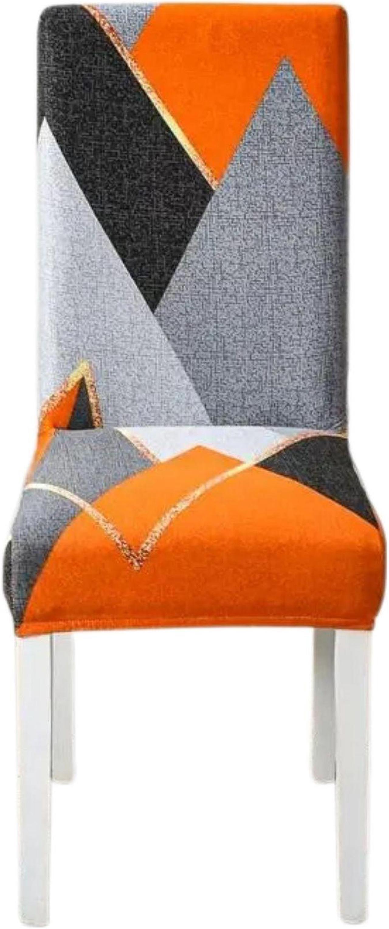 Anyhouz Chair Cover Orange Gray Geometric Design Elastic Slipcover Dining Decor