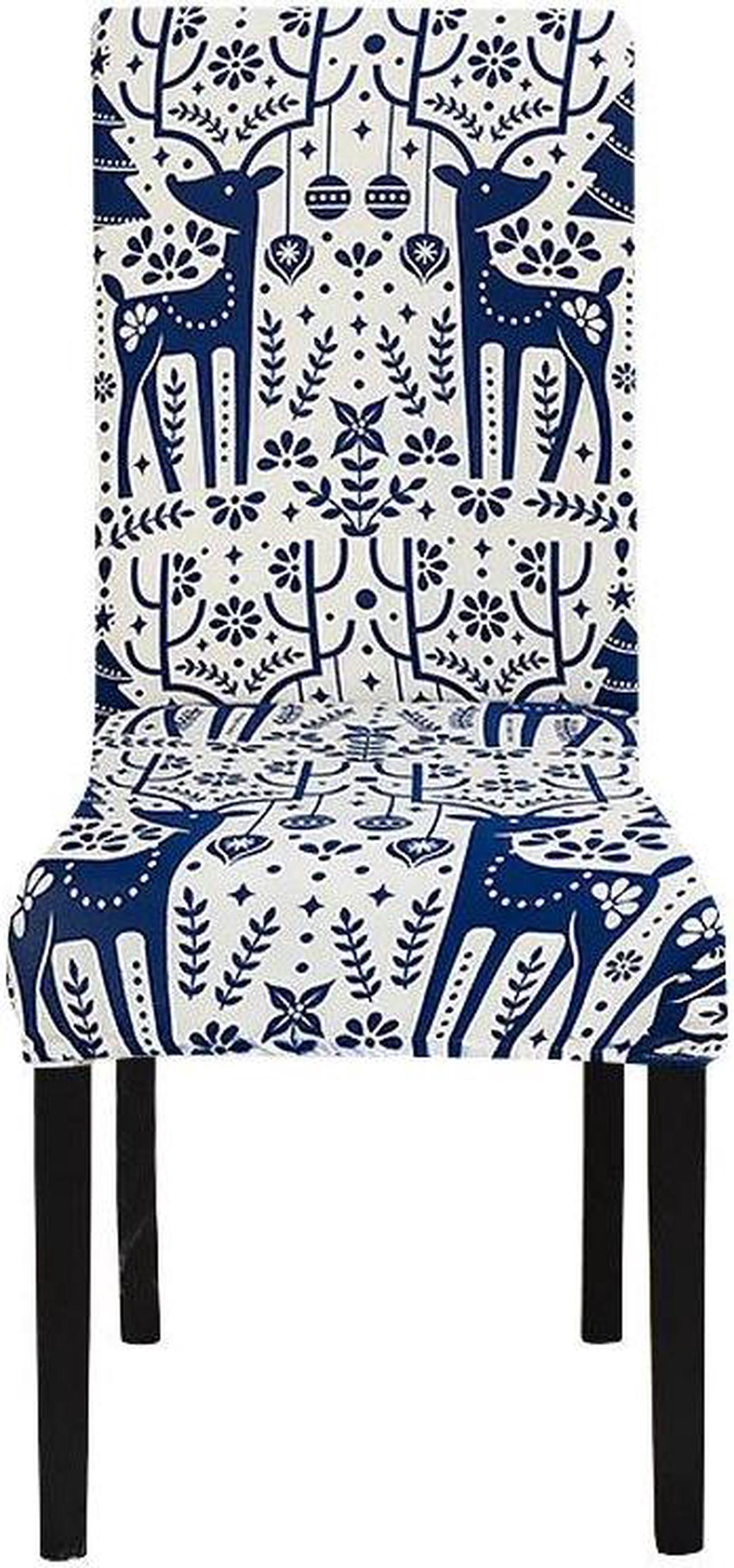 Anyhouz Chair Cover White Blue Xmas Deer Pattern Elastic