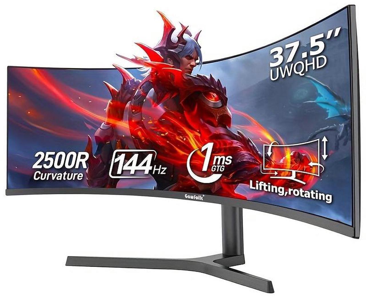 Main image of Gawfolk 37.5-inch Gaming Monitor, New for 2025 with Color Breathing Lights. 4K Resolution. 144HZ Refresh Rate. 2500R Ultra-Wide Curved Screen, Up and Down Height Adjustable VA Panel. Sharpest picture