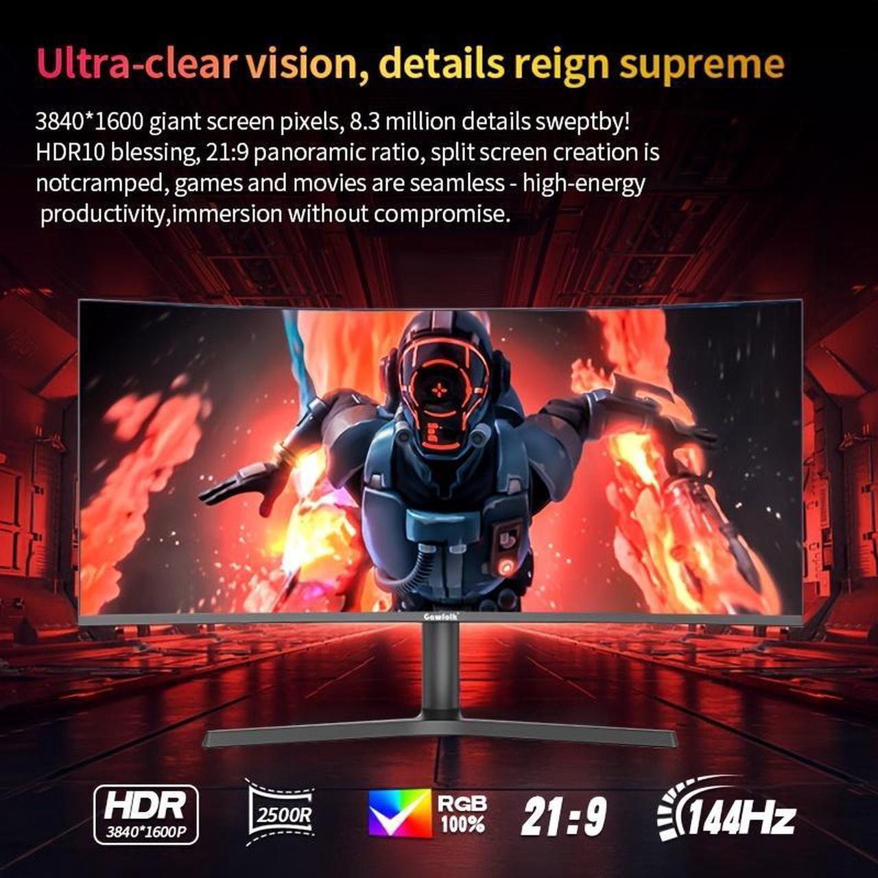 Alt view image 5 of 7 - Gawfolk 37.5-inch Gaming Monitor, New for 2025 with Color Breathing Lights. 4K Resolution. 144HZ Refresh Rate. 2500R Ultra-Wide Curved Screen, Up and Down Height Adjustable VA Panel. Sharpest picture