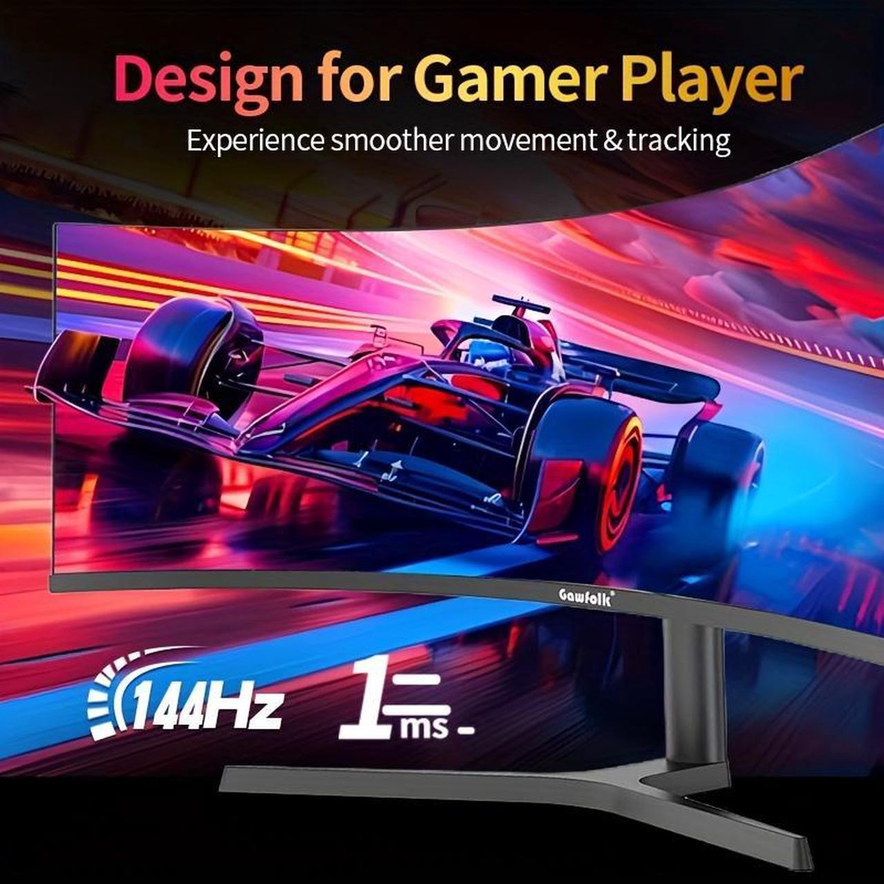 Alt view image 7 of 7 - Gawfolk 37.5-inch Gaming Monitor, New for 2025 with Color Breathing Lights. 4K Resolution. 144HZ Refresh Rate. 2500R Ultra-Wide Curved Screen, Up and Down Height Adjustable VA Panel. Sharpest picture