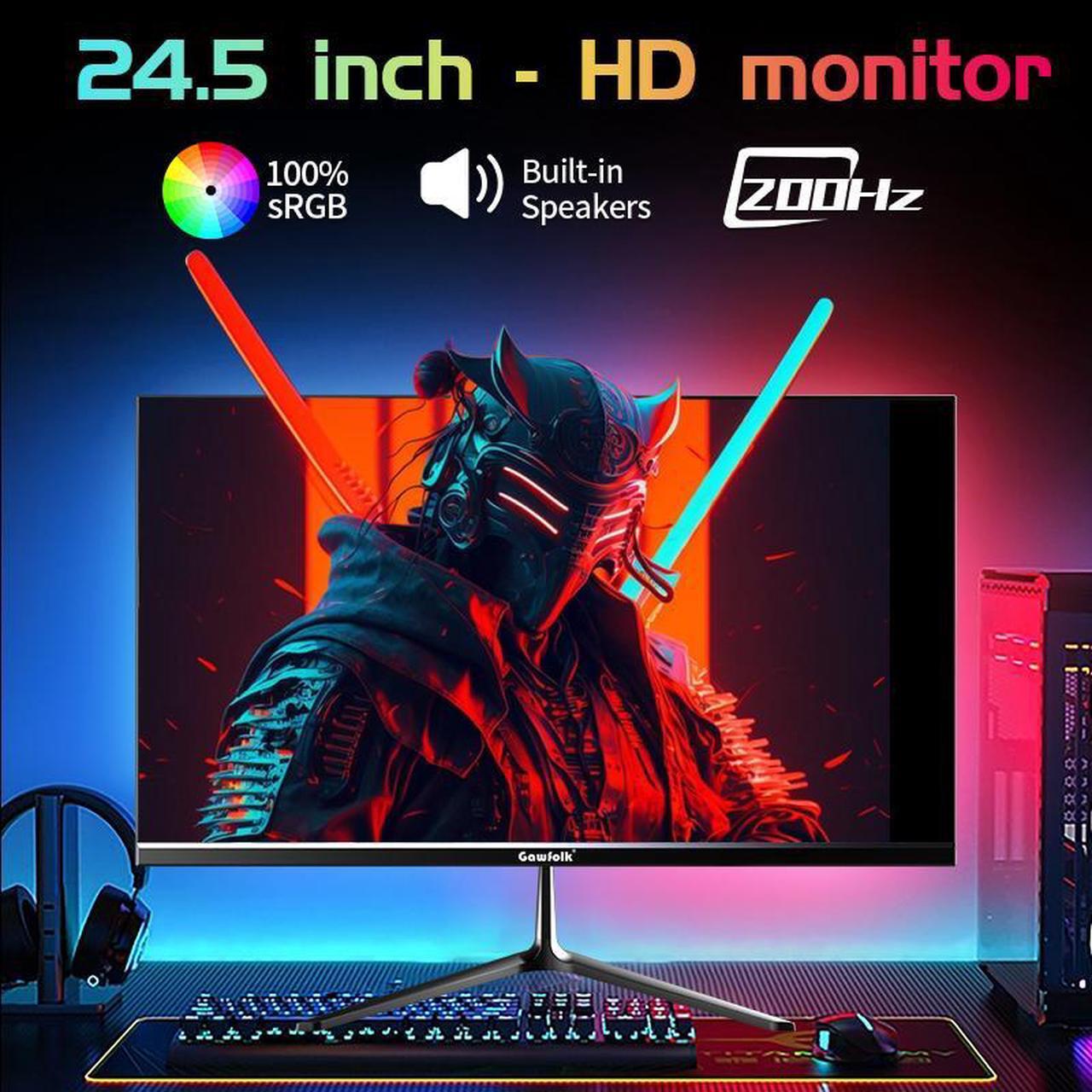 Alt view image 2 of 7 - Gawfolk 24.5 Inch IPS PC 200Hz Gaming Monitor, FHD 1080p Screen, 1ms Without Bezel, freesync, 100% sRGB, 178 ° Angle View, HDTVDisplayPort, Compatible with Wall mounting 75 * 75MM - Black