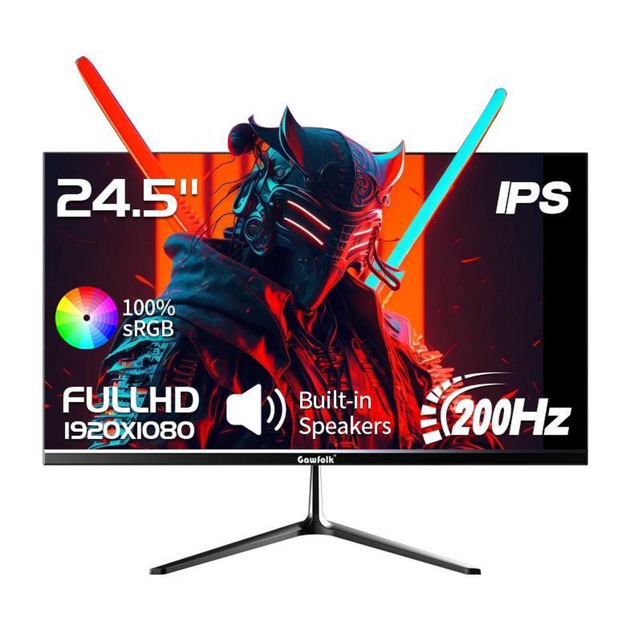 Main image of Gawfolk 24.5 Inch IPS PC 200Hz Gaming Monitor, FHD 1080p Screen, 1ms Without Bezel, freesync, 100% sRGB, 178 ° Angle View, HDTVDisplayPort, Compatible with Wall mounting 75 * 75MM - Black
