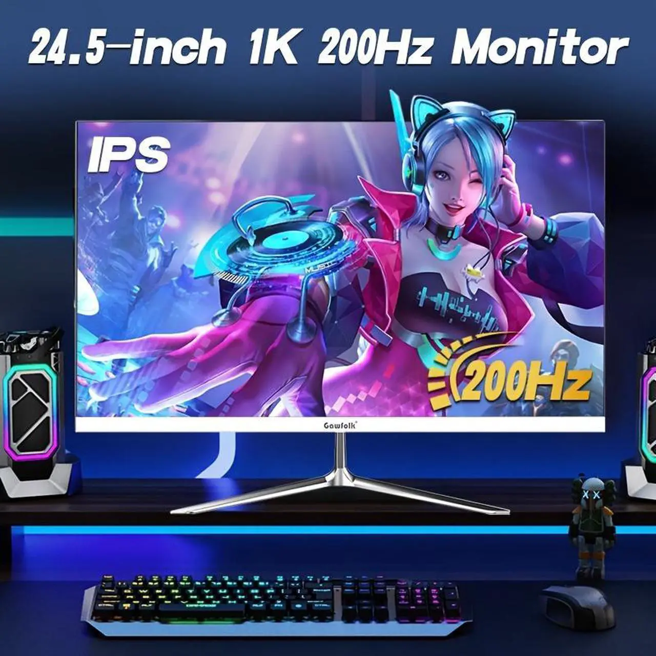 Alt view image 5 of 7 - Gawfolk Gaming Monitor 24.5-Inch 200Hz, PC Screen Full HD 1080P, IPS Direct Surface Frameless Computer Monitor with FreeSync, VA Panel,HDTV, DP, VESA 75x75