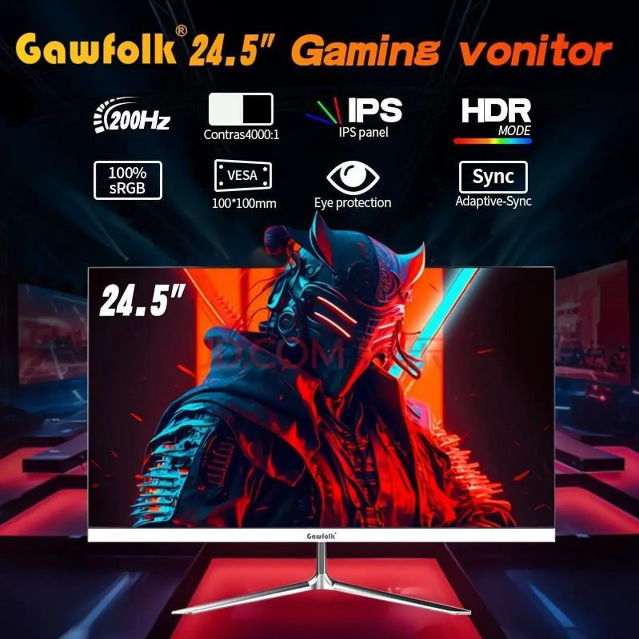 Alt view image 7 of 7 - Gawfolk Gaming Monitor 24.5-Inch 200Hz, PC Screen Full HD 1080P, IPS Direct Surface Frameless Computer Monitor with FreeSync, VA Panel,HDTV, DP, VESA 75x75