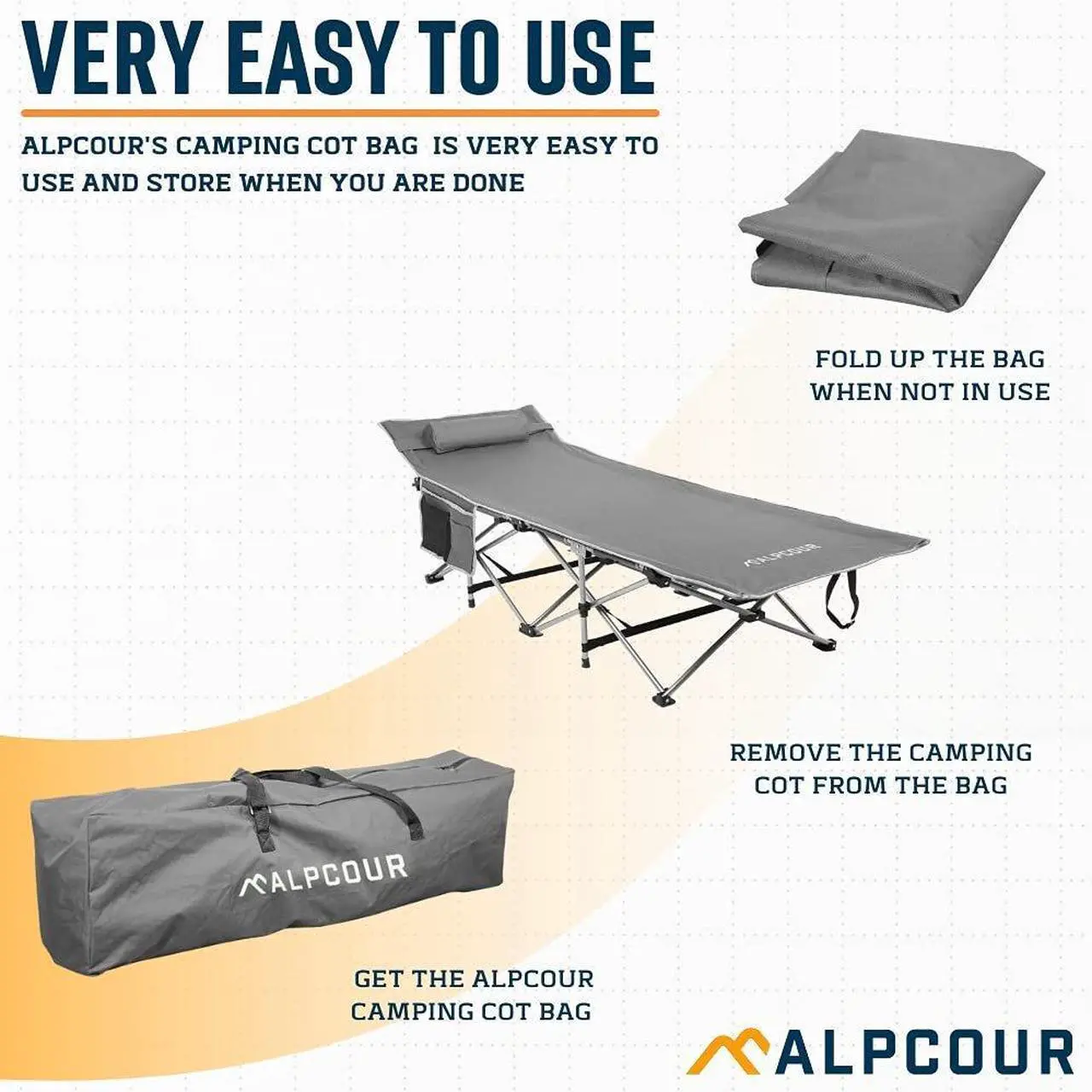 Alt view image 2 of 5 - Alpcour Camping Cot Bag for Outdoor Camping, Travel and Beach  42 Inch Heavy Duty Polyester Fabric Replacement Bag Fits Most Cots & Chairs  Multifunctional and Easy to Carry & Store
