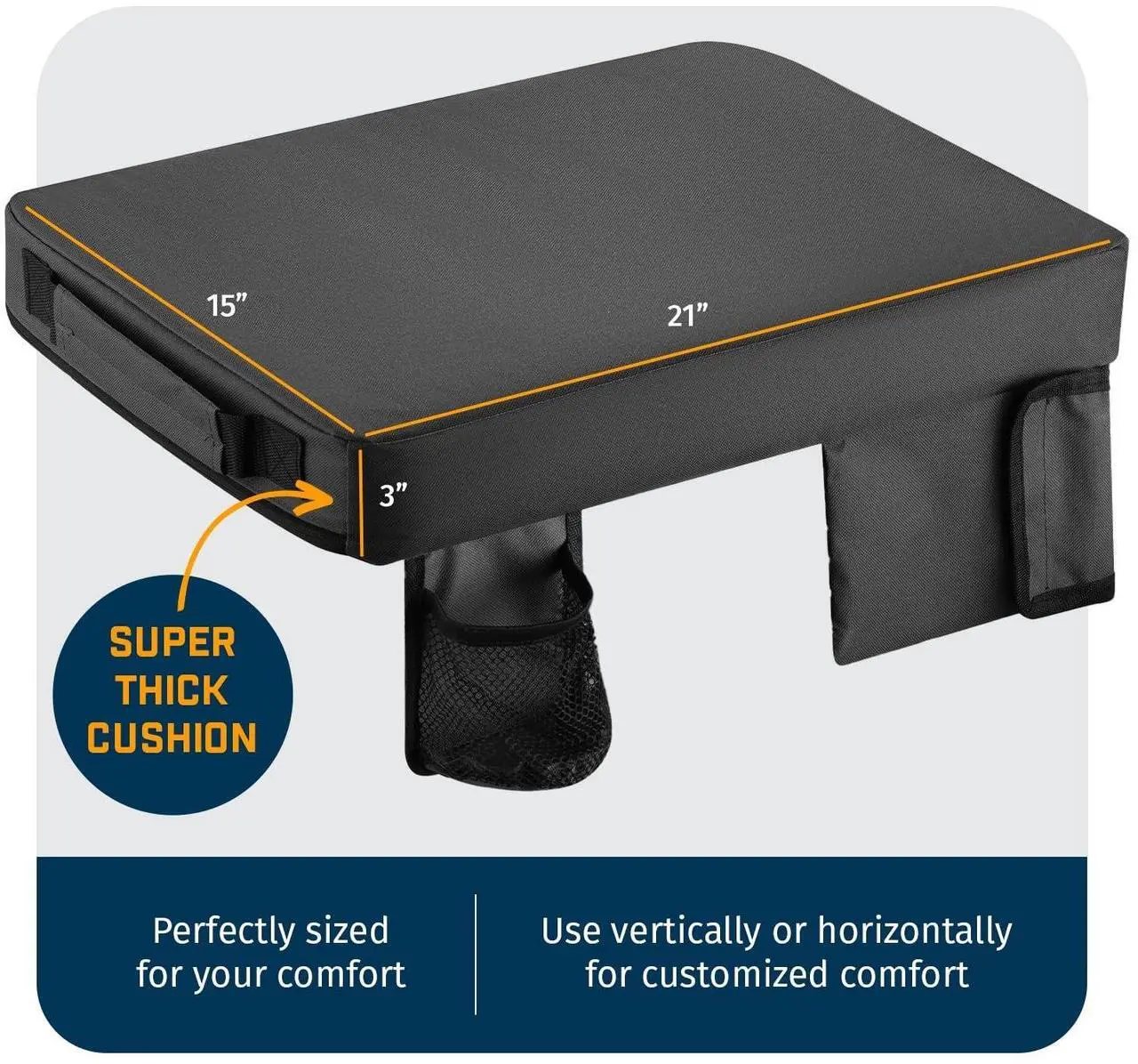 Alt view image 7 of 7 - Alpcour Portable Extra Thick Heated Stadium Seat Cushion  Bleacher Cushion with Side Pocket, Cup Holder, Waterproof, Anti-Slip, and Straps  Perfect for Football Seats and Bench Seats for Bleachers