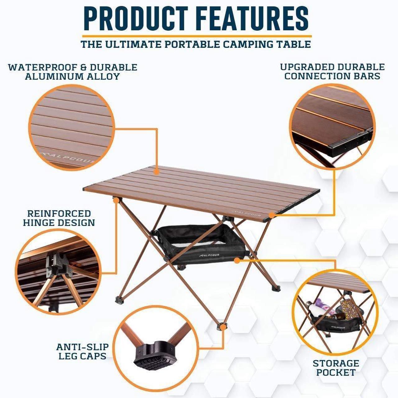 Alt view image 2 of 7 - Alpcour Portable Camping Table  Lightweight, Compact Folding Side Table in a Bag with Aluminum Top & Heavy Duty Hinge for Easy Travel & Storage  Great for Outdoor BBQ, Backpacking, Tailgate & More