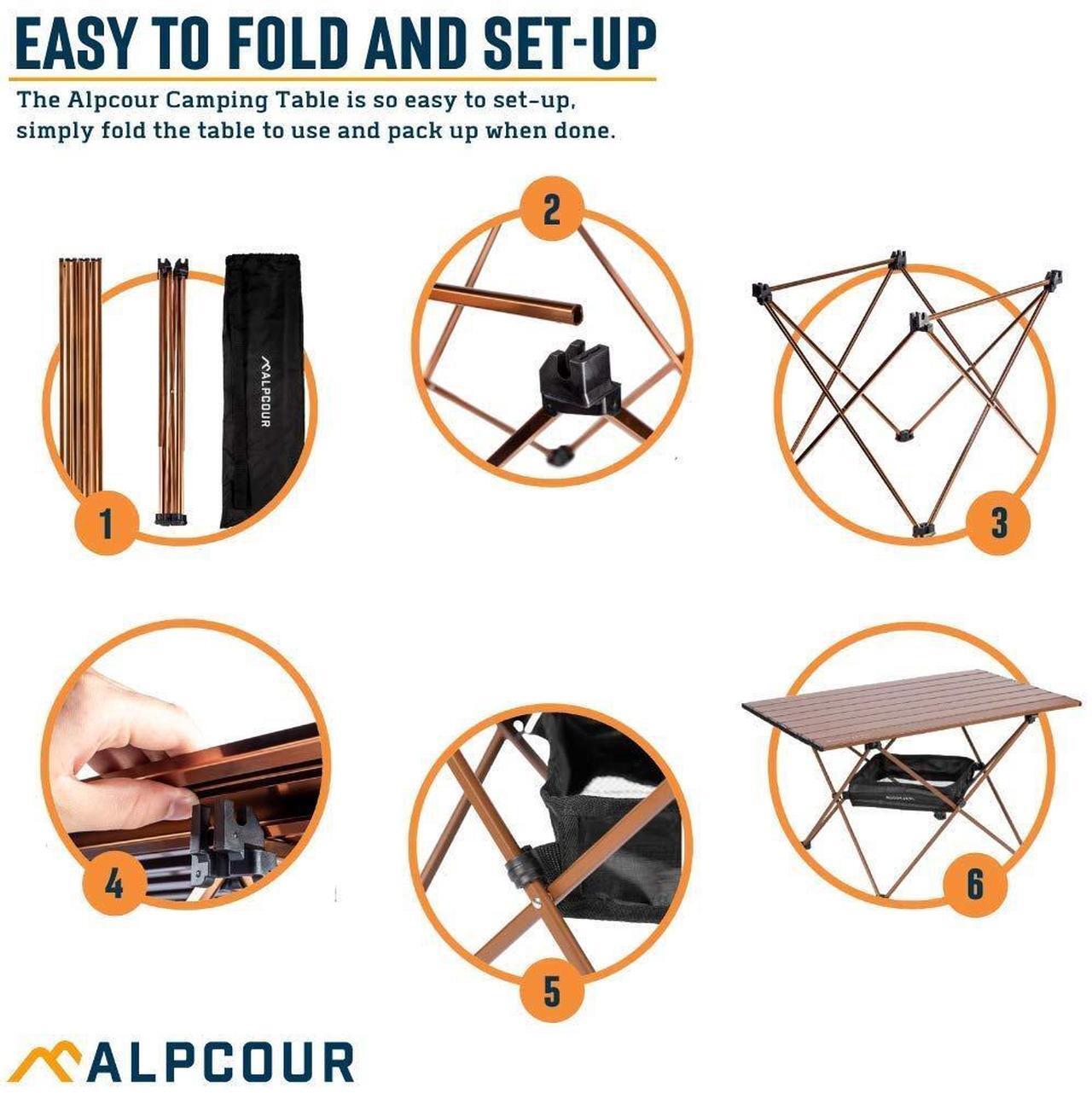 Alt view image 4 of 7 - Alpcour Portable Camping Table  Lightweight, Compact Folding Side Table in a Bag with Aluminum Top & Heavy Duty Hinge for Easy Travel & Storage  Great for Outdoor BBQ, Backpacking, Tailgate & More