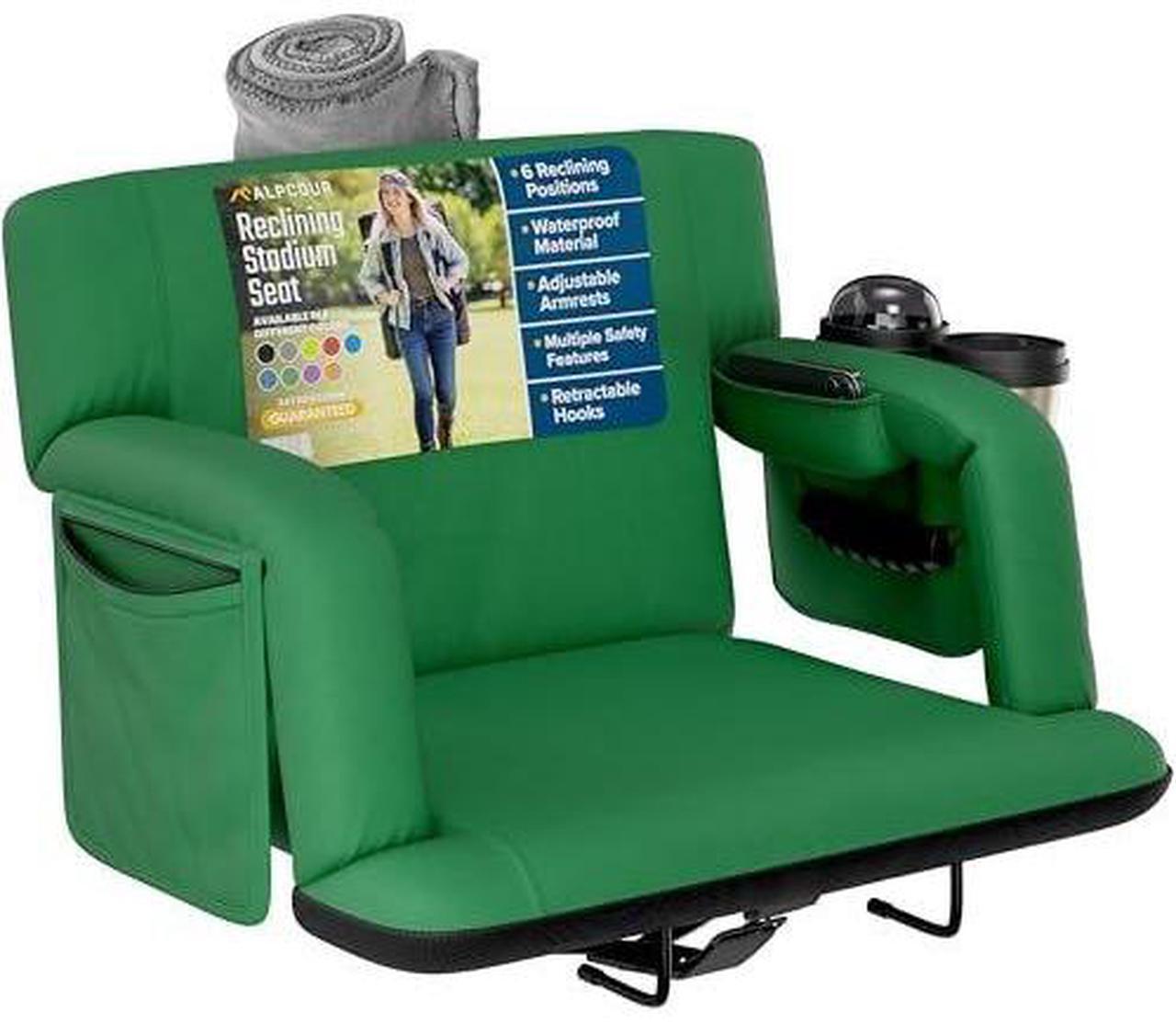 Main image of Reclining Stadium Seats for Bleachers with Back Support  Wide Bleacher Chair Cushion, Armrests, Large Pockets, and Multiple Safety Features  Best Stadium Seat Chairs for Camping, Kayak Backs & More