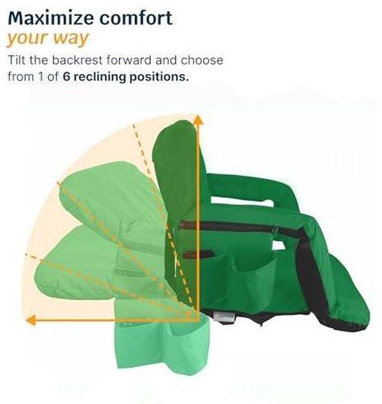 Alt view image 6 of 7 - Reclining Stadium Seats for Bleachers with Back Support  Wide Bleacher Chair Cushion, Armrests, Large Pockets, and Multiple Safety Features  Best Stadium Seat Chairs for Camping, Kayak Backs & More