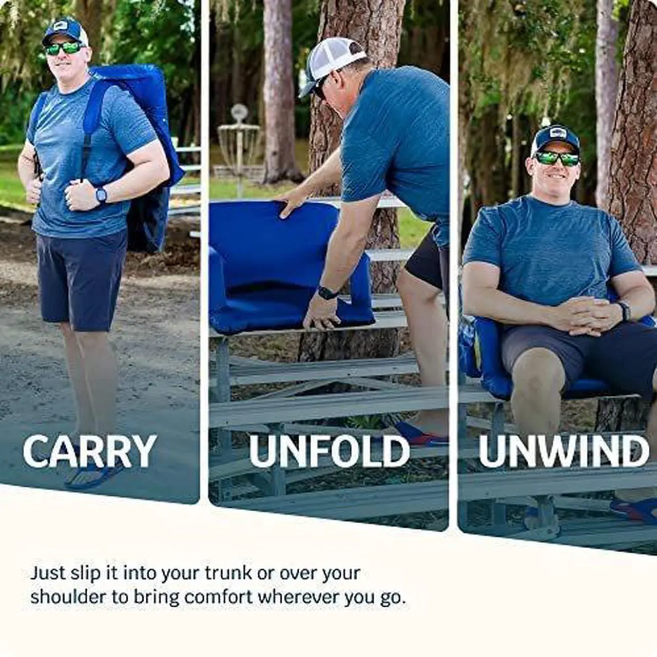 Alt view image 2 of 7 - Reclining Stadium Seats for Bleachers with Back Support  Wide Bleacher Chair Cushion, Armrests, Large Pockets, and Multiple Safety Features  Best Stadium Seat Chairs for Camping, Kayak Backs & More