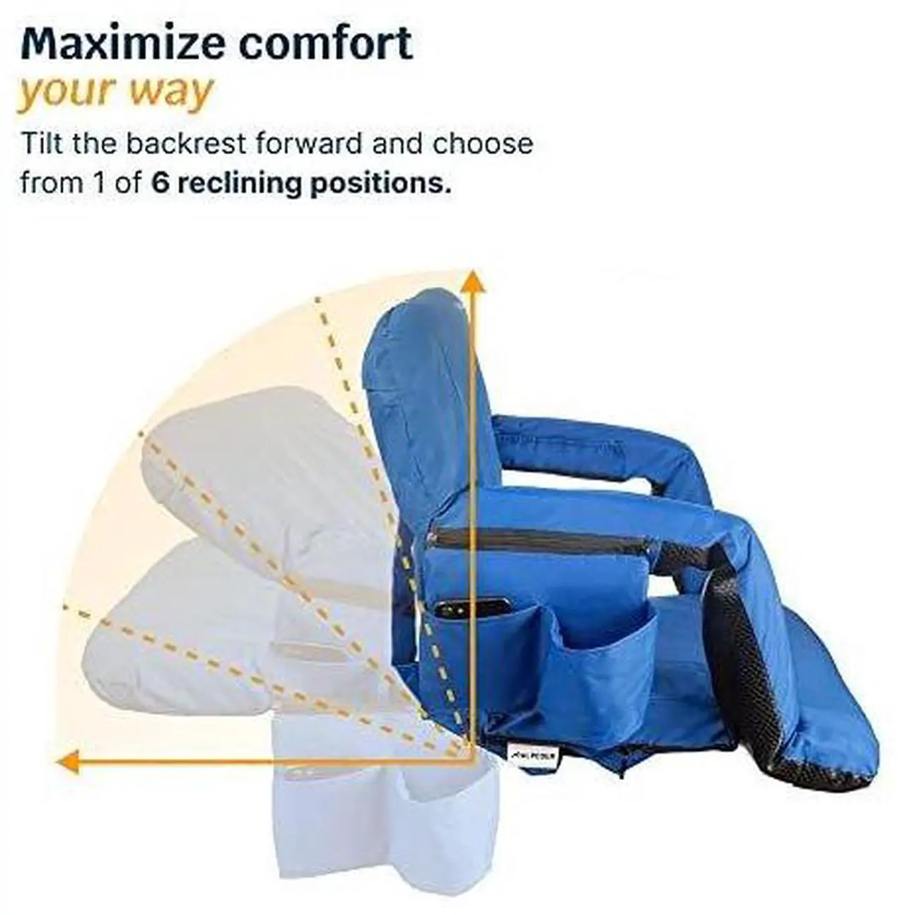 Alt view image 5 of 7 - Reclining Stadium Seats for Bleachers with Back Support  Wide Bleacher Chair Cushion, Armrests, Large Pockets, and Multiple Safety Features  Best Stadium Seat Chairs for Camping, Kayak Backs & More