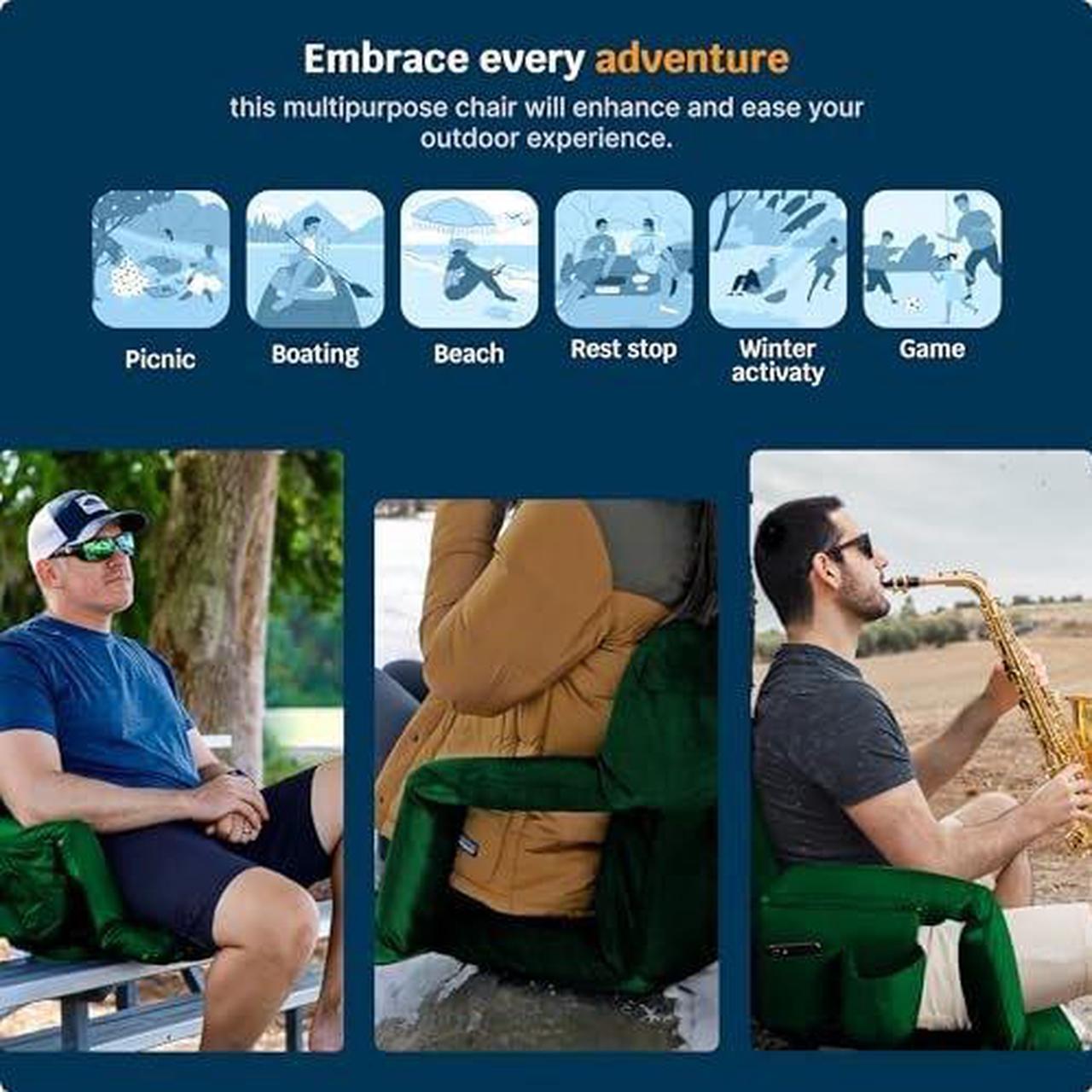 Alt view image 7 of 7 - Reclining Stadium Seats for Bleachers with Back Support  Wide Bleacher Chair Cushion, Armrests, Large Pockets, and Multiple Safety Features  Best Stadium Seat Chairs for Camping, Kayak Backs & More