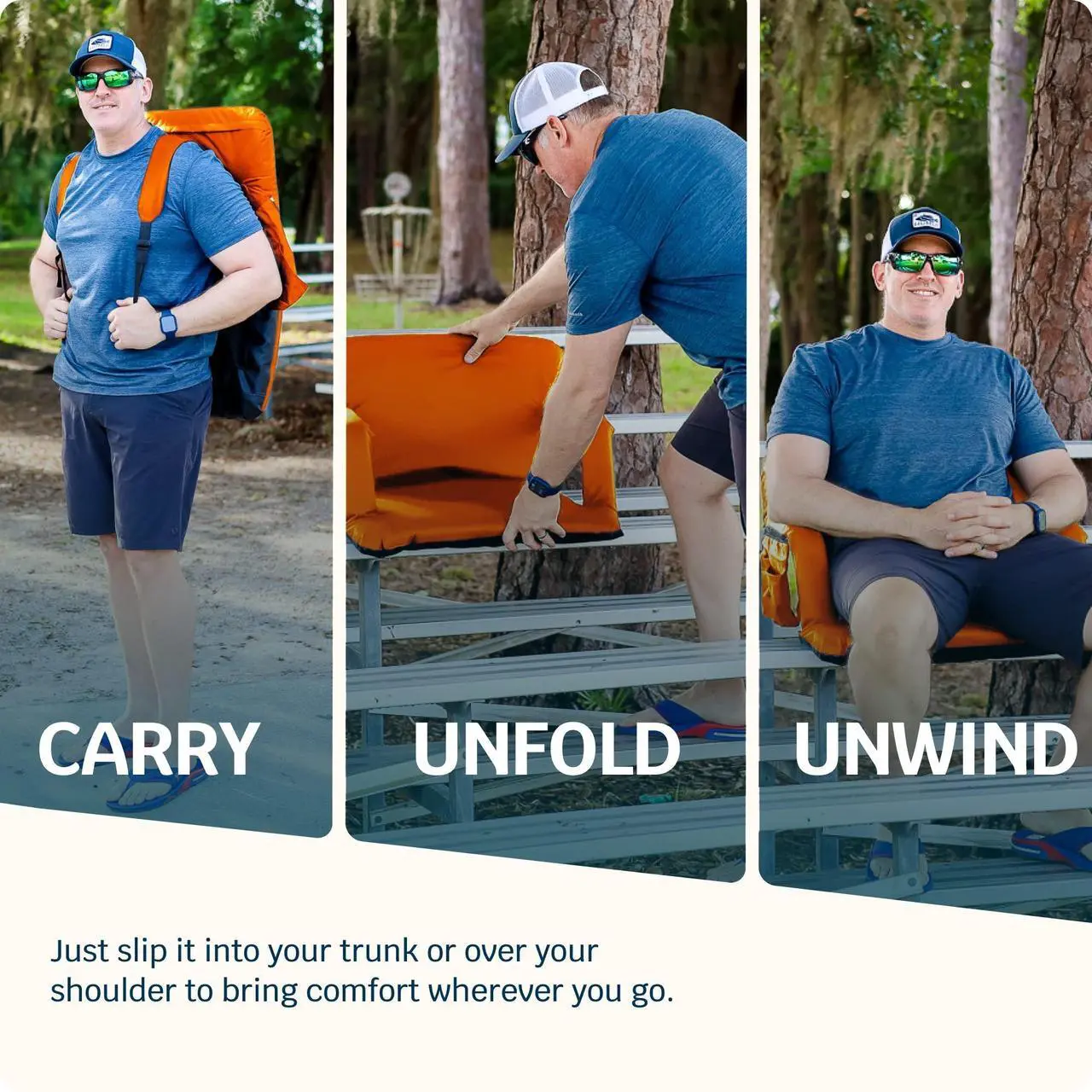 Alt view image 2 of 7 - Reclining Stadium Seats for Bleachers with Back Support  Wide Bleacher Chair Cushion, Armrests, Large Pockets, and Multiple Safety Features  Best Stadium Seat Chairs for Camping, Kayak Backs & More